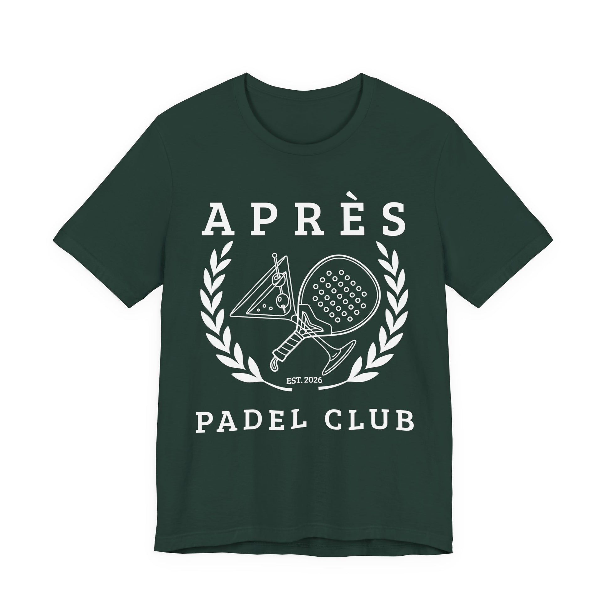 Padel Club Shirt Green t-shirt with white 'APRèS PADEL CLUB' design on a white background
