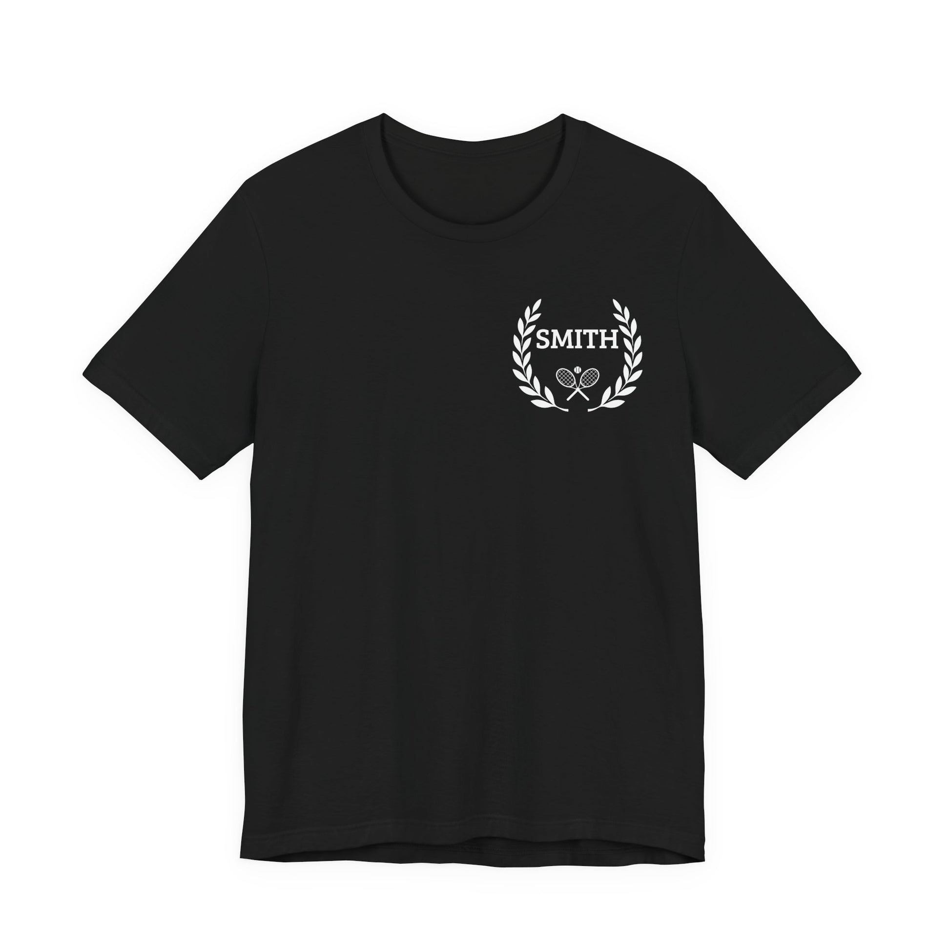 Unique gifts for tennis players Black t-shirt with a white logo on a white background