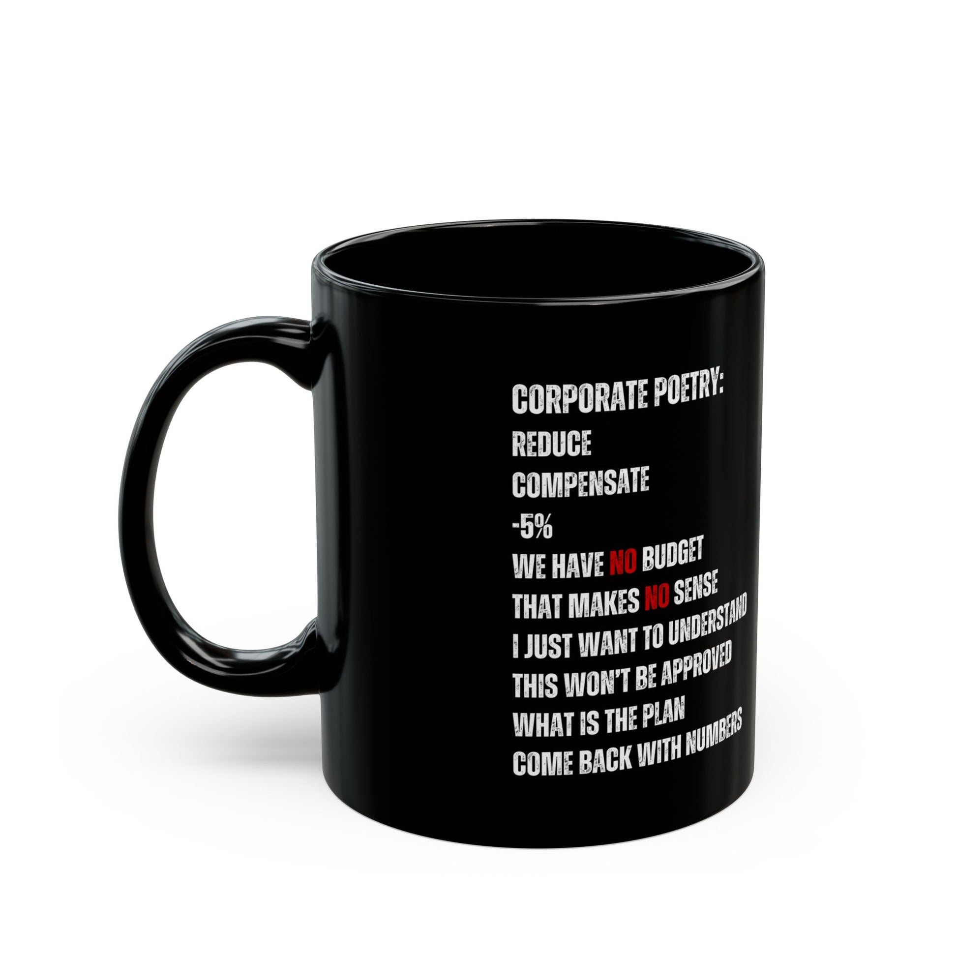 Office Controller Mug Black mug with white text on a white background