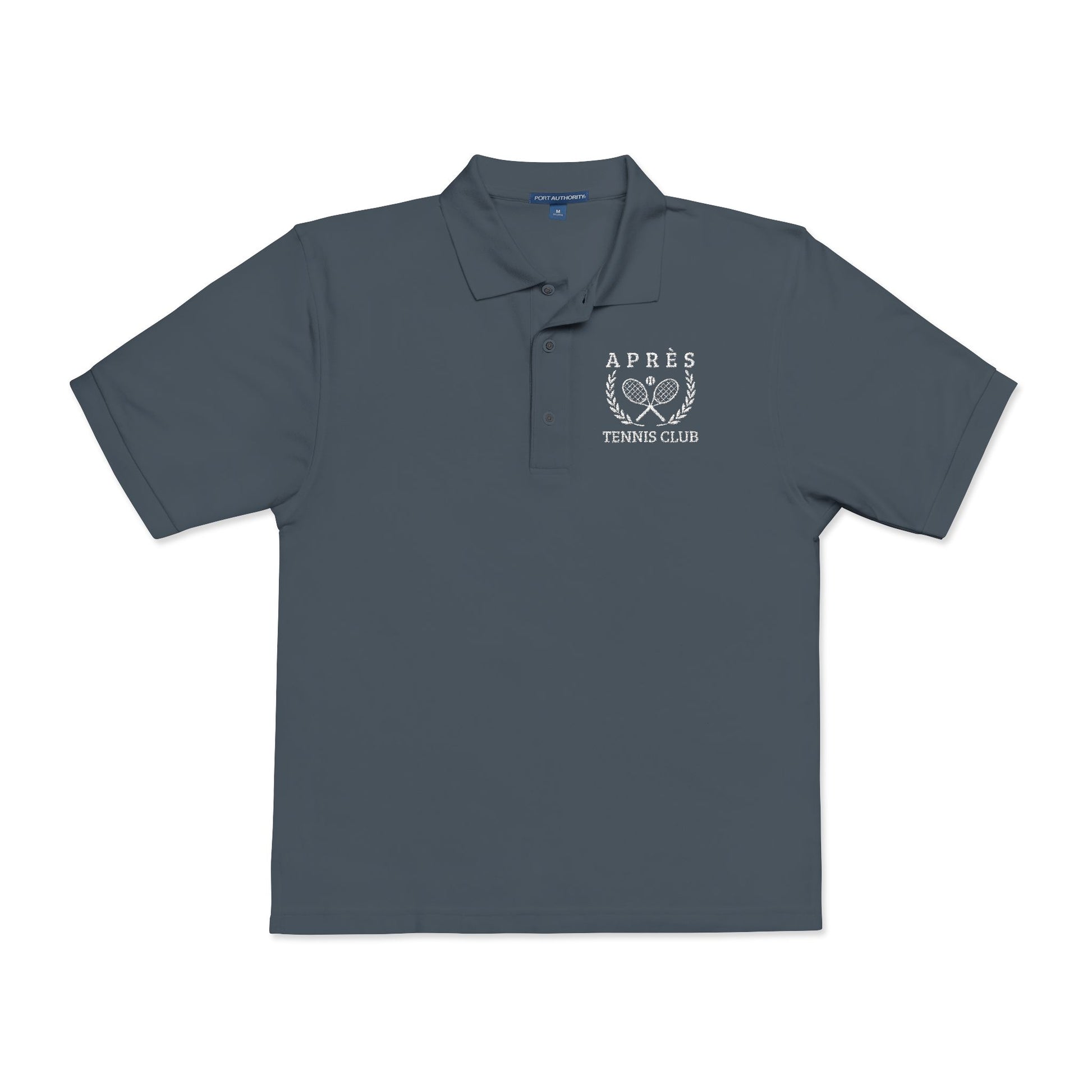 Tennis Polos Black polo shirt with a logo on the chest against a white background