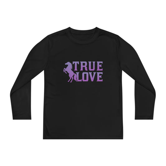 Black long-sleeve shirt with 'True Love' and horse graphic on a white background