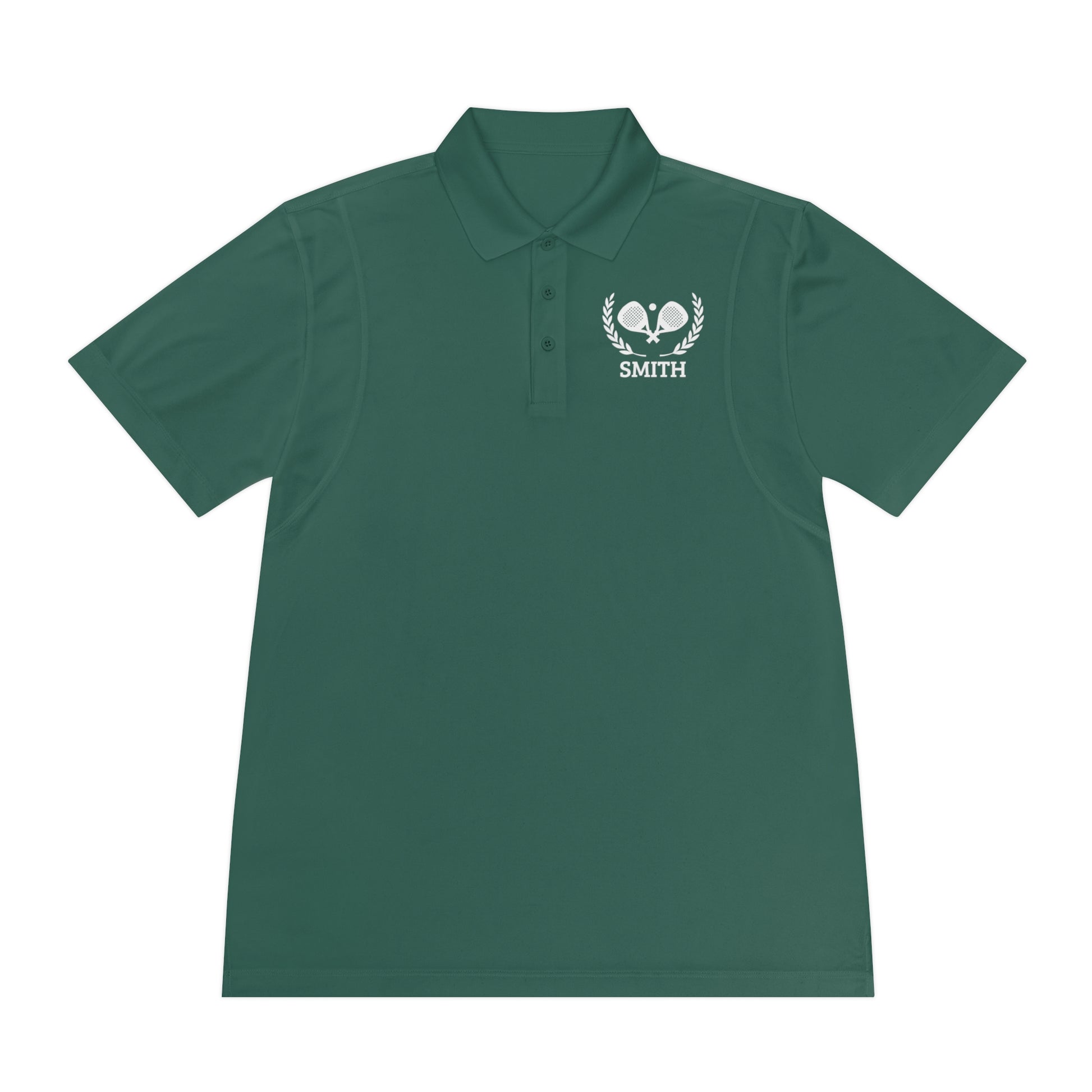 Personalisiertes Padel Polo Green polo shirt with a logo on the chest against a white background
