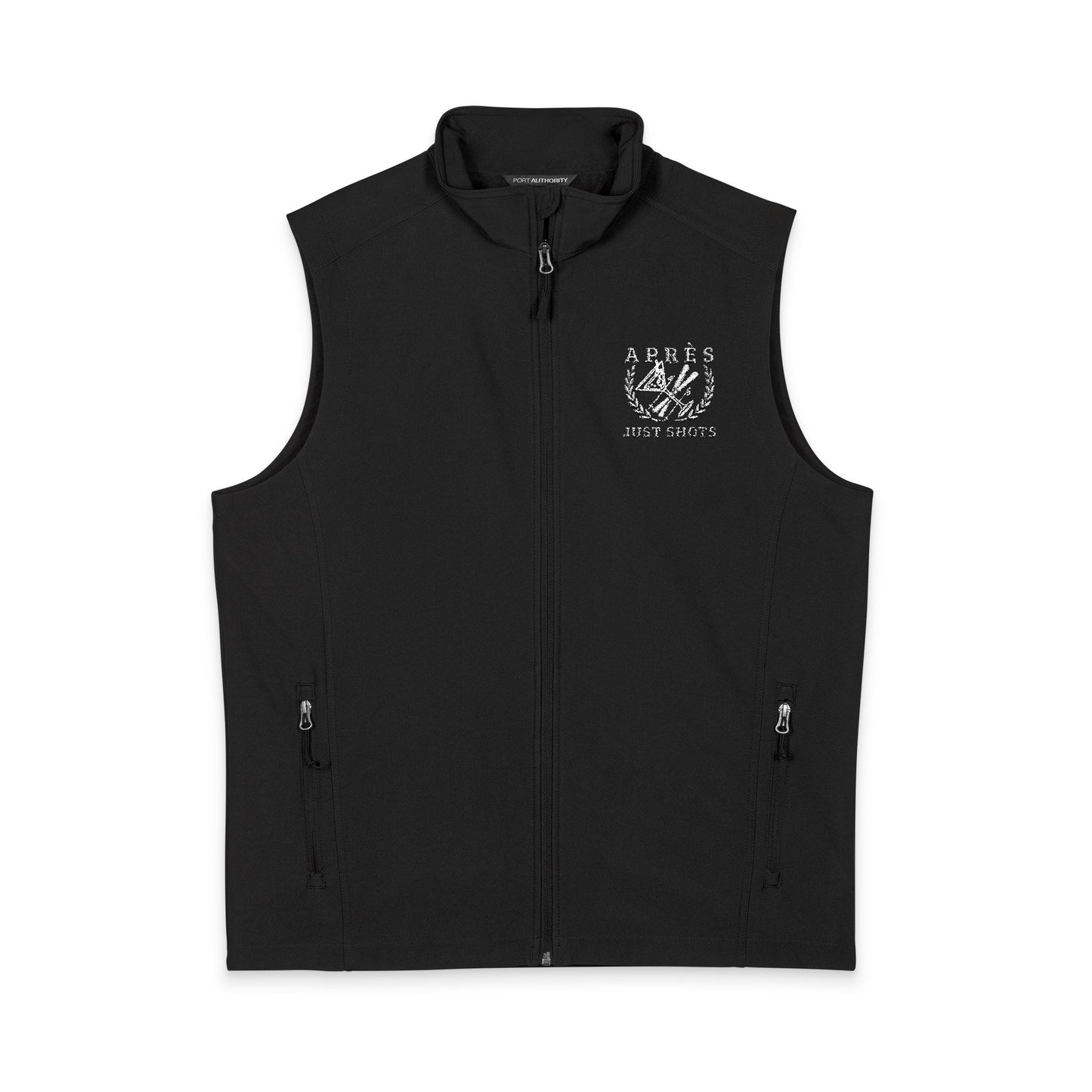 Apres Ski Sofstell Vest Black vest with a logo on a white background