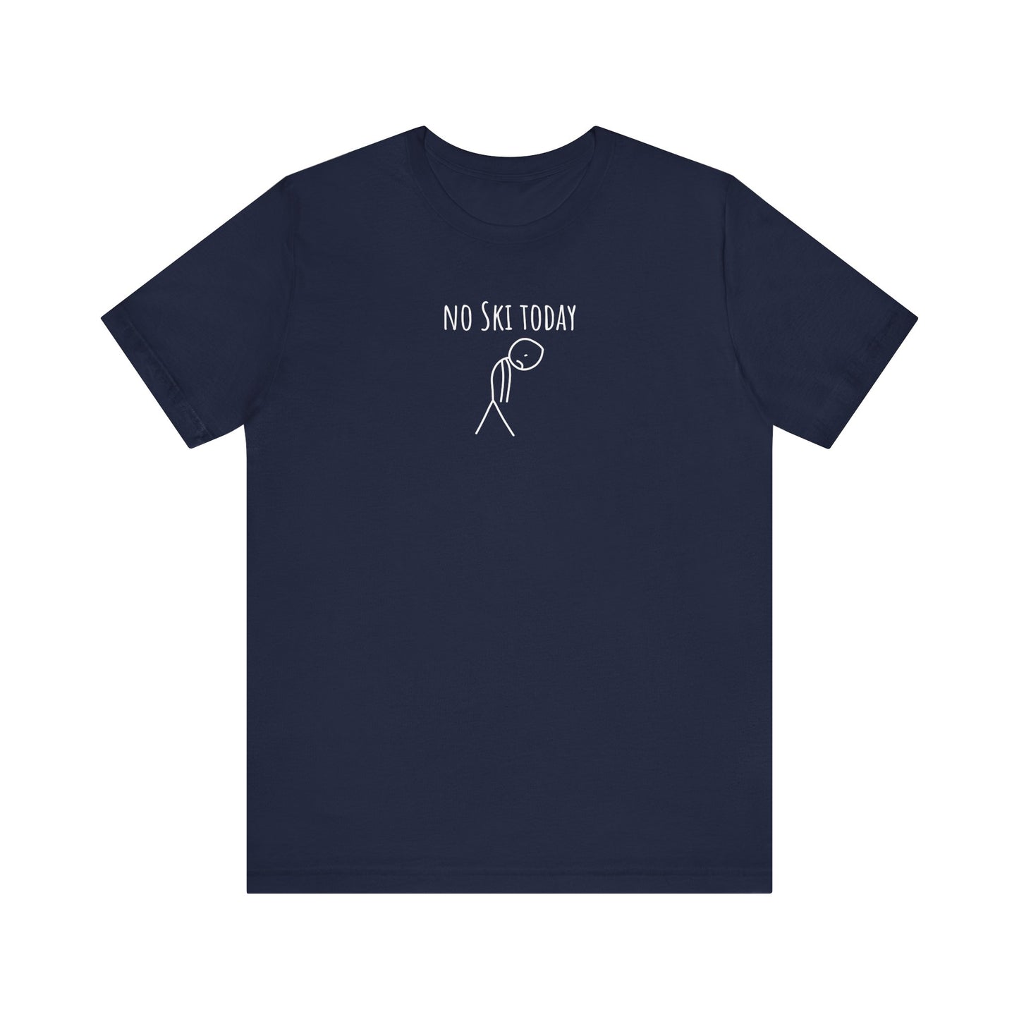 Navy blue t-shirt with 'No Ski Today' text and graphic on a white background