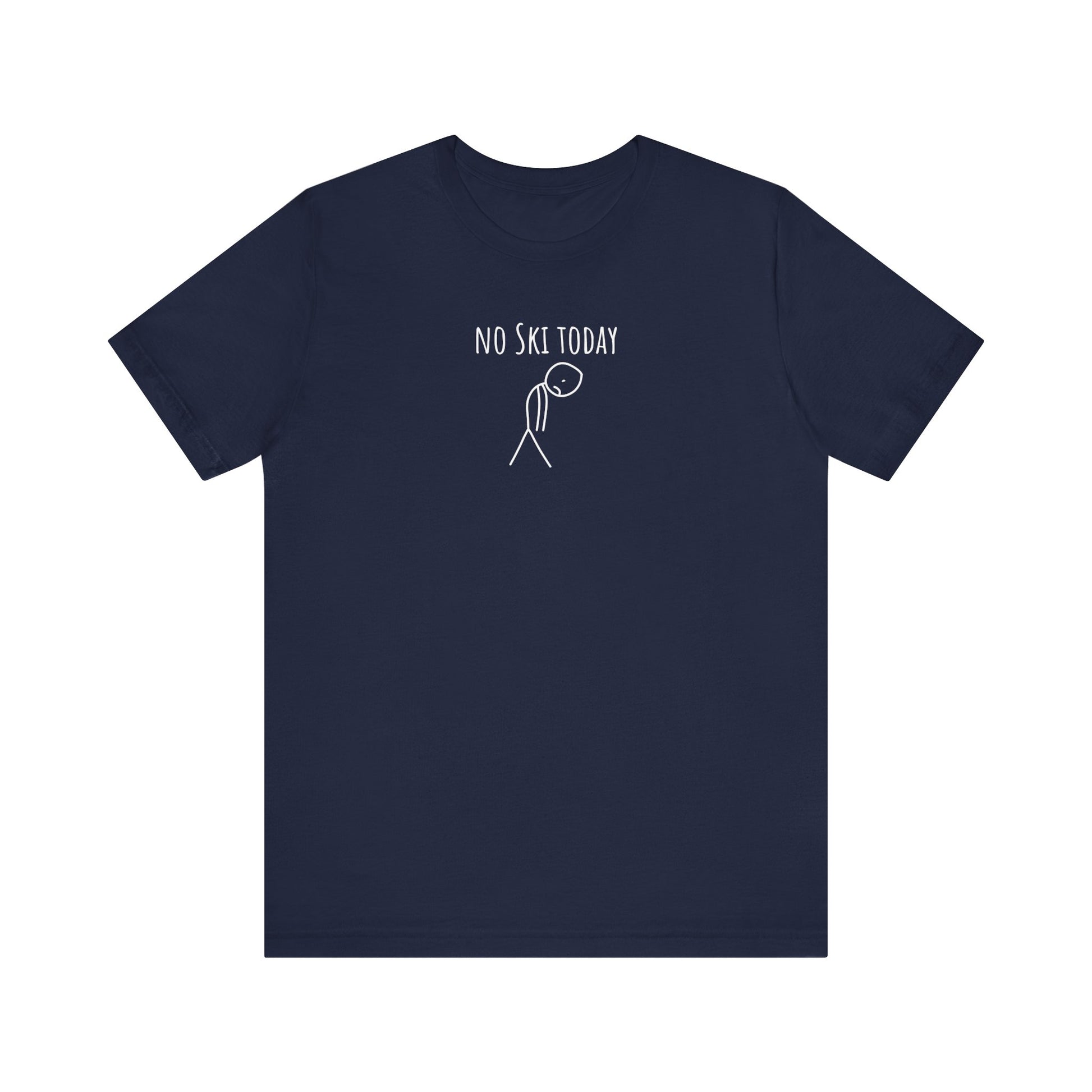Navy blue t-shirt with 'No Ski Today' text and graphic on a white background