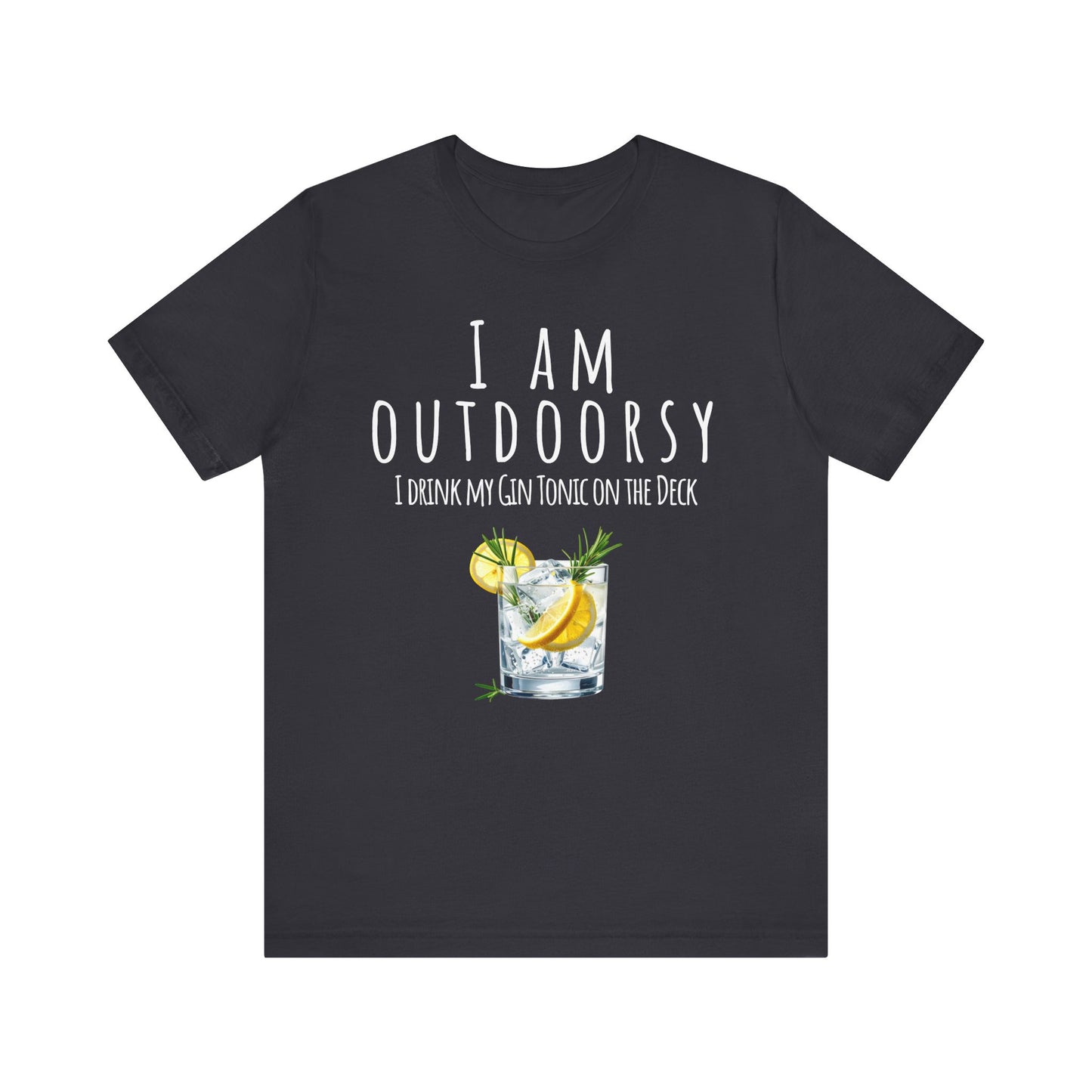 Black t-shirt with a graphic of a gin tonic and text on a white background