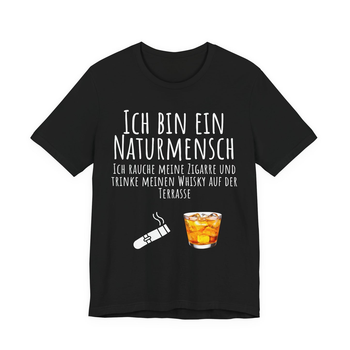 Black t-shirt with German text and graphics on a white background