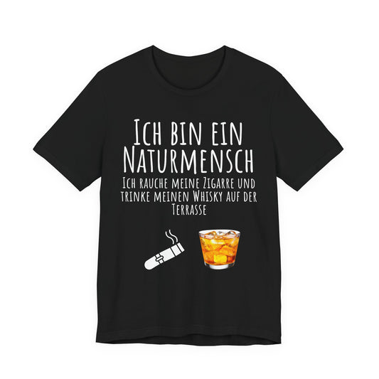 Black t-shirt with German text and graphics on a white background