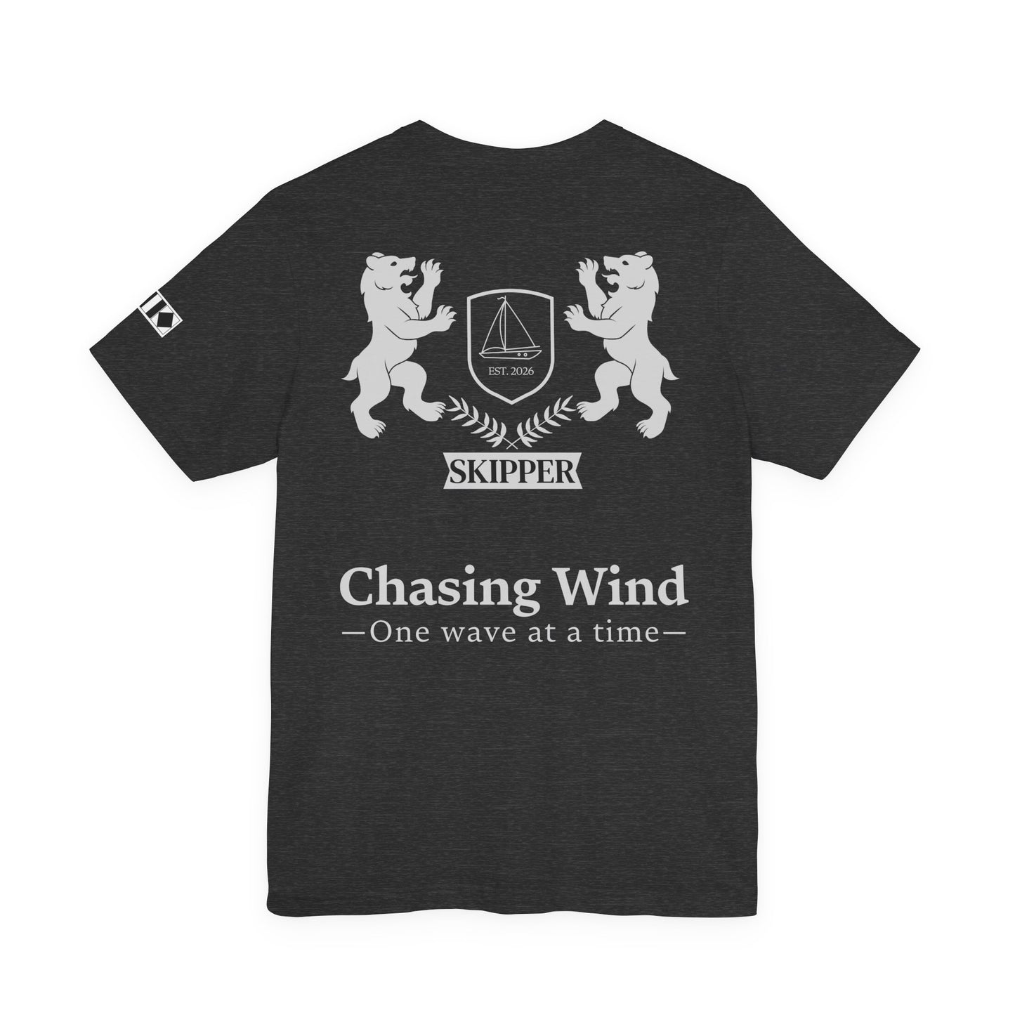 Sailing T-Shirt Black t-shirt with graphic design and text on a white background