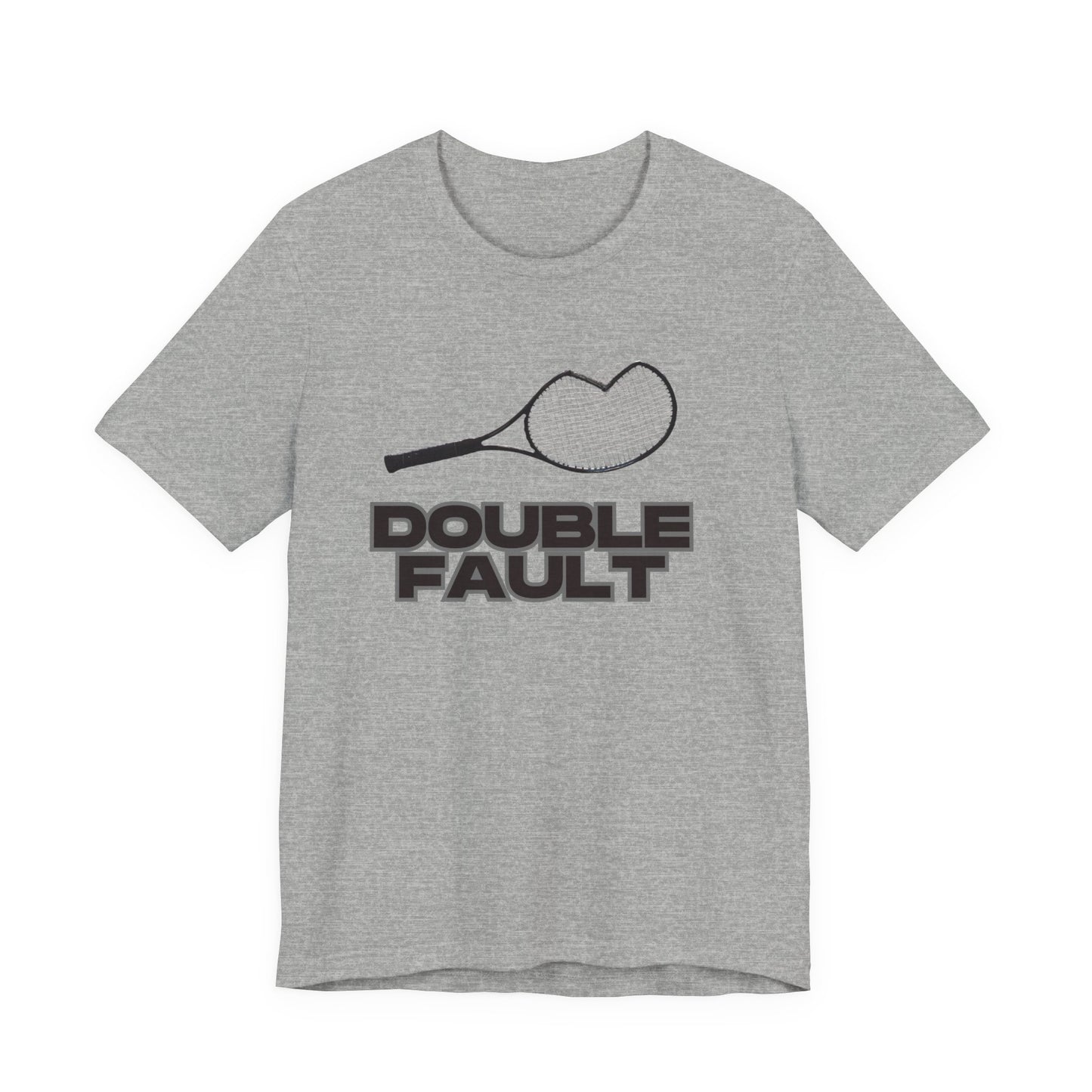 Gray t-shirt with 'Double Fault' graphic design on a white background