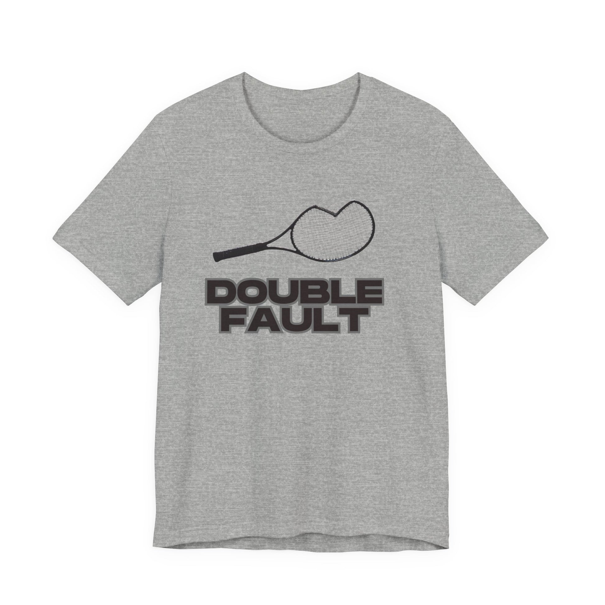 Gray t-shirt with 'Double Fault' graphic design on a white background
