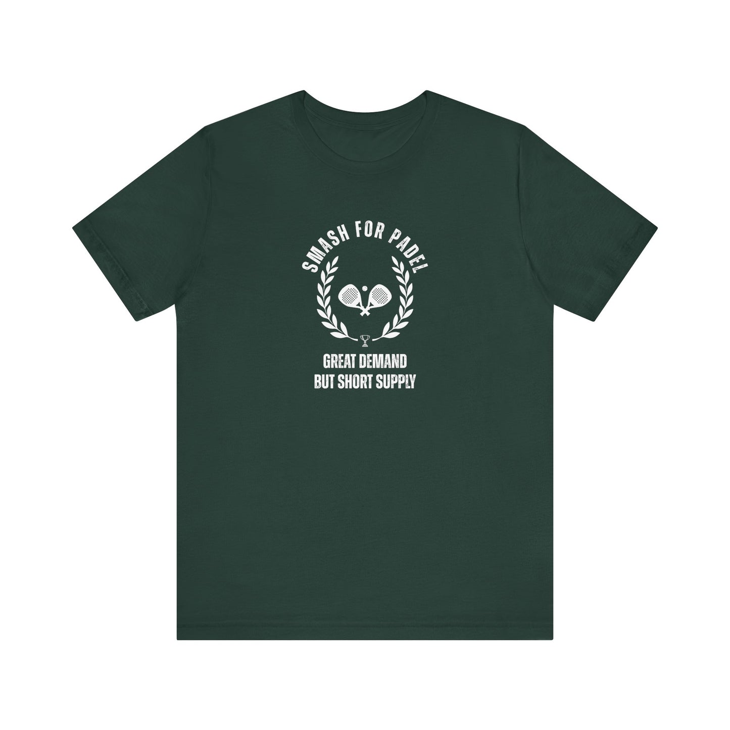 Green t-shirt with white text and graphics on a white background