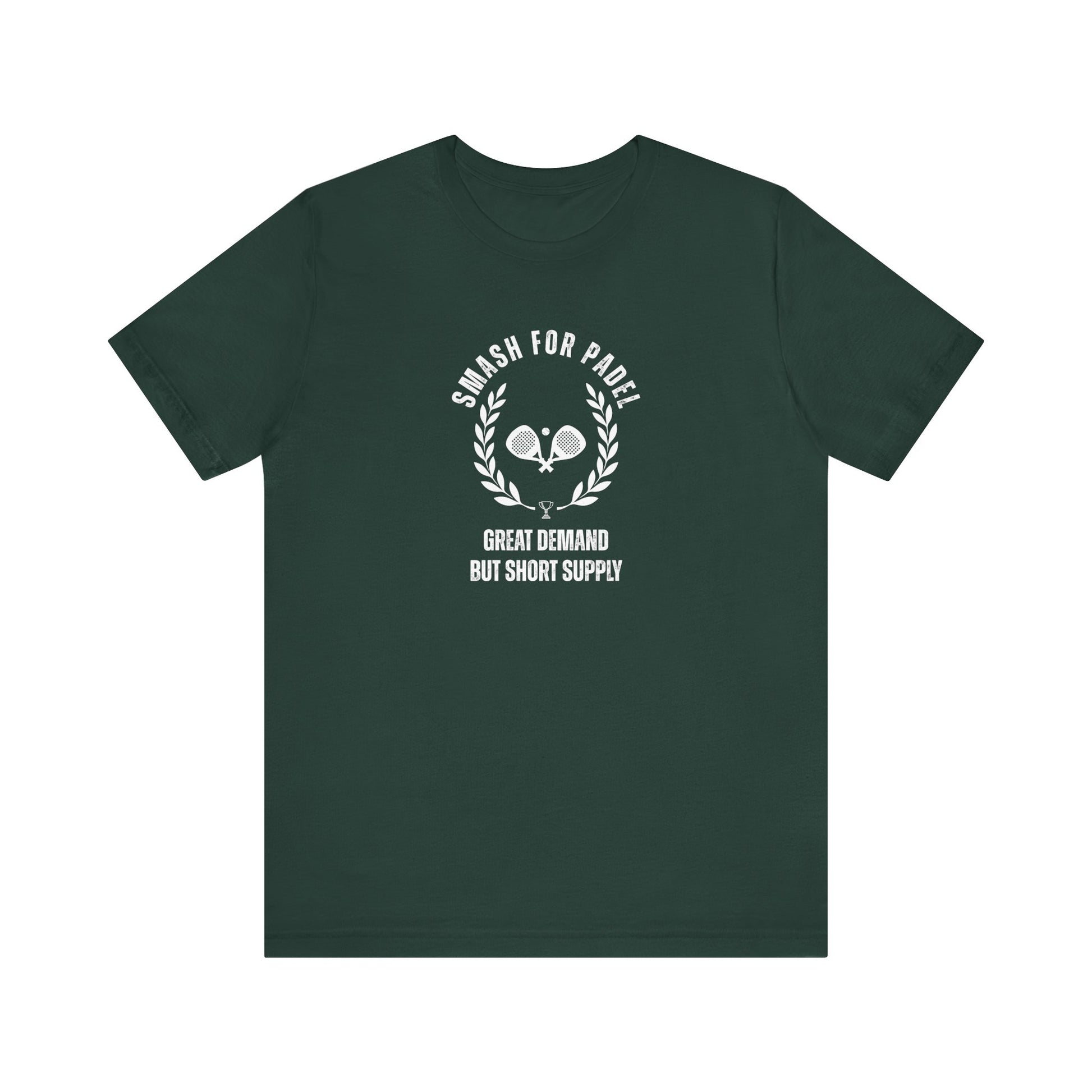 Green t-shirt with white text and graphics on a white background
