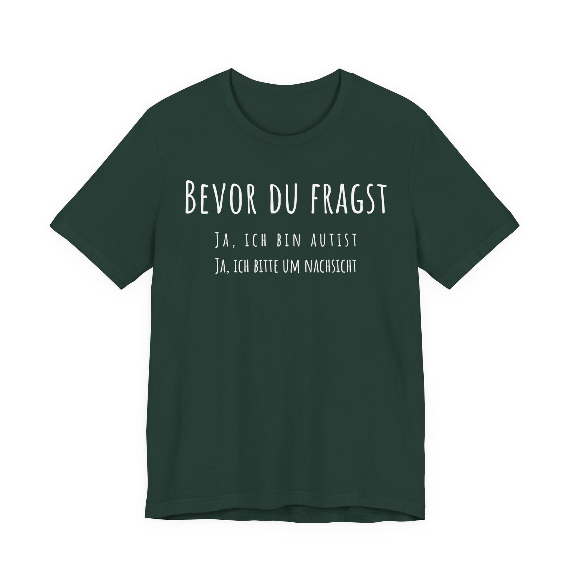 Green t-shirt with white text on a white background