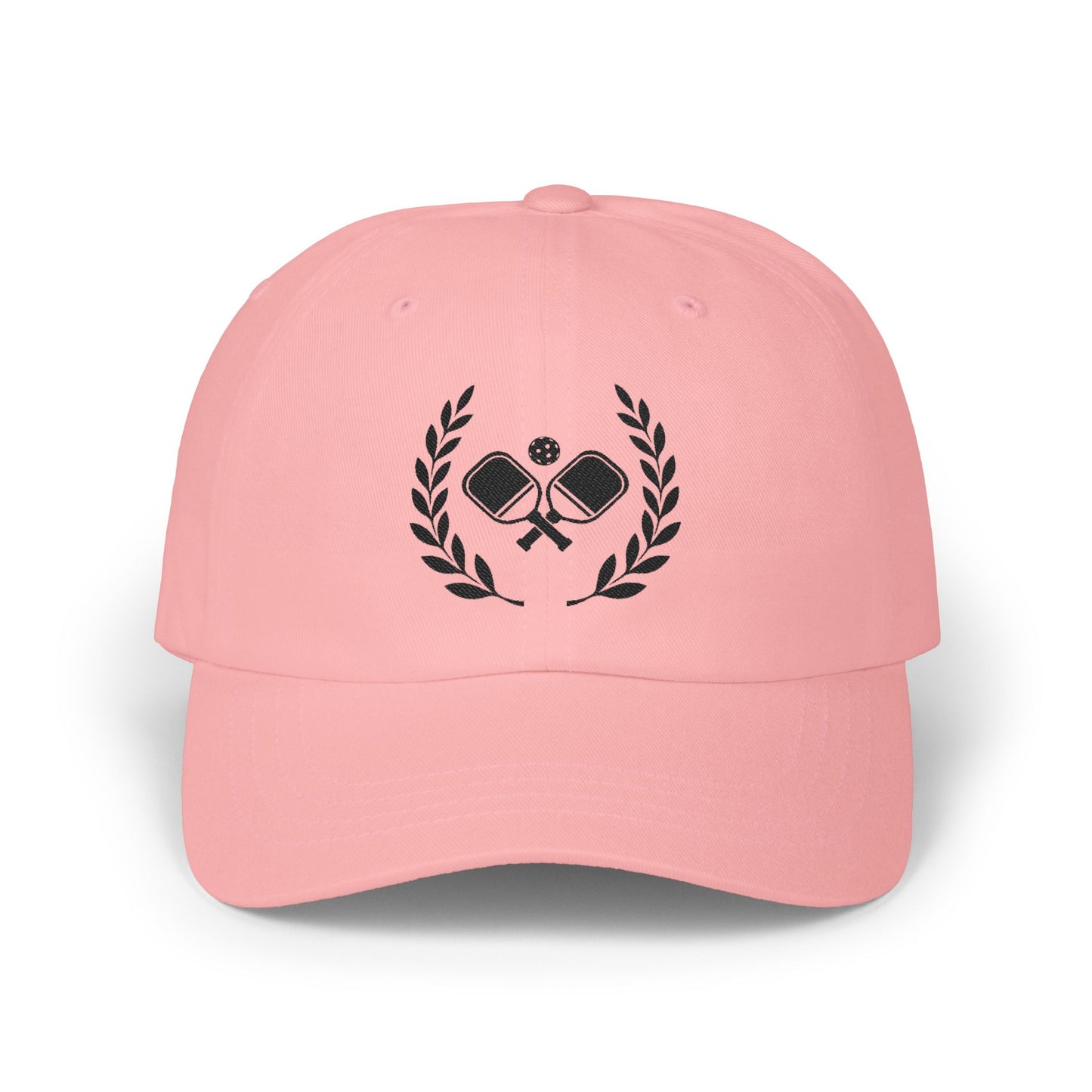 Pickleball  hats Pink cap with black logo on a white background