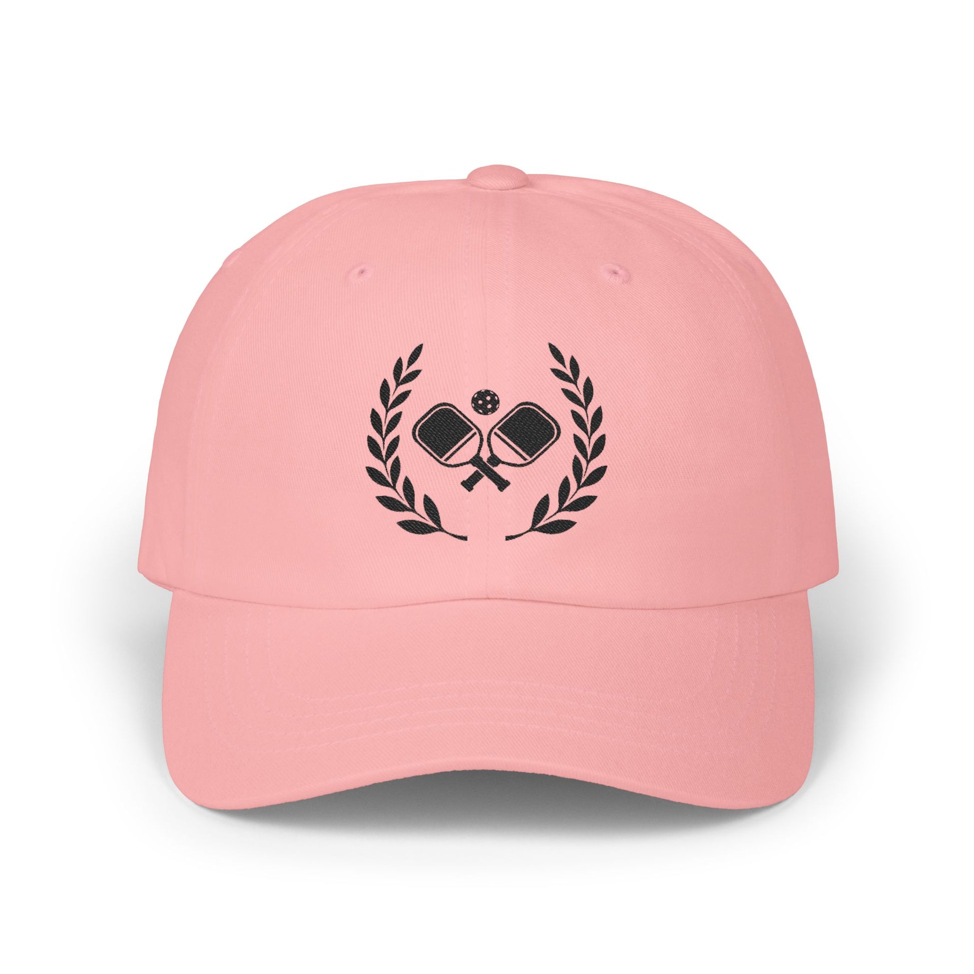 Pickleball  hats Pink cap with black logo on a white background