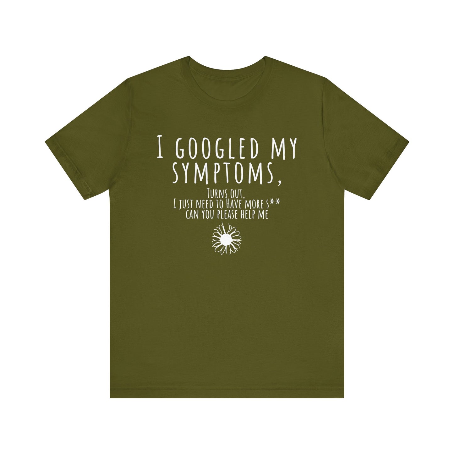 Green t-shirt with white text on a white background