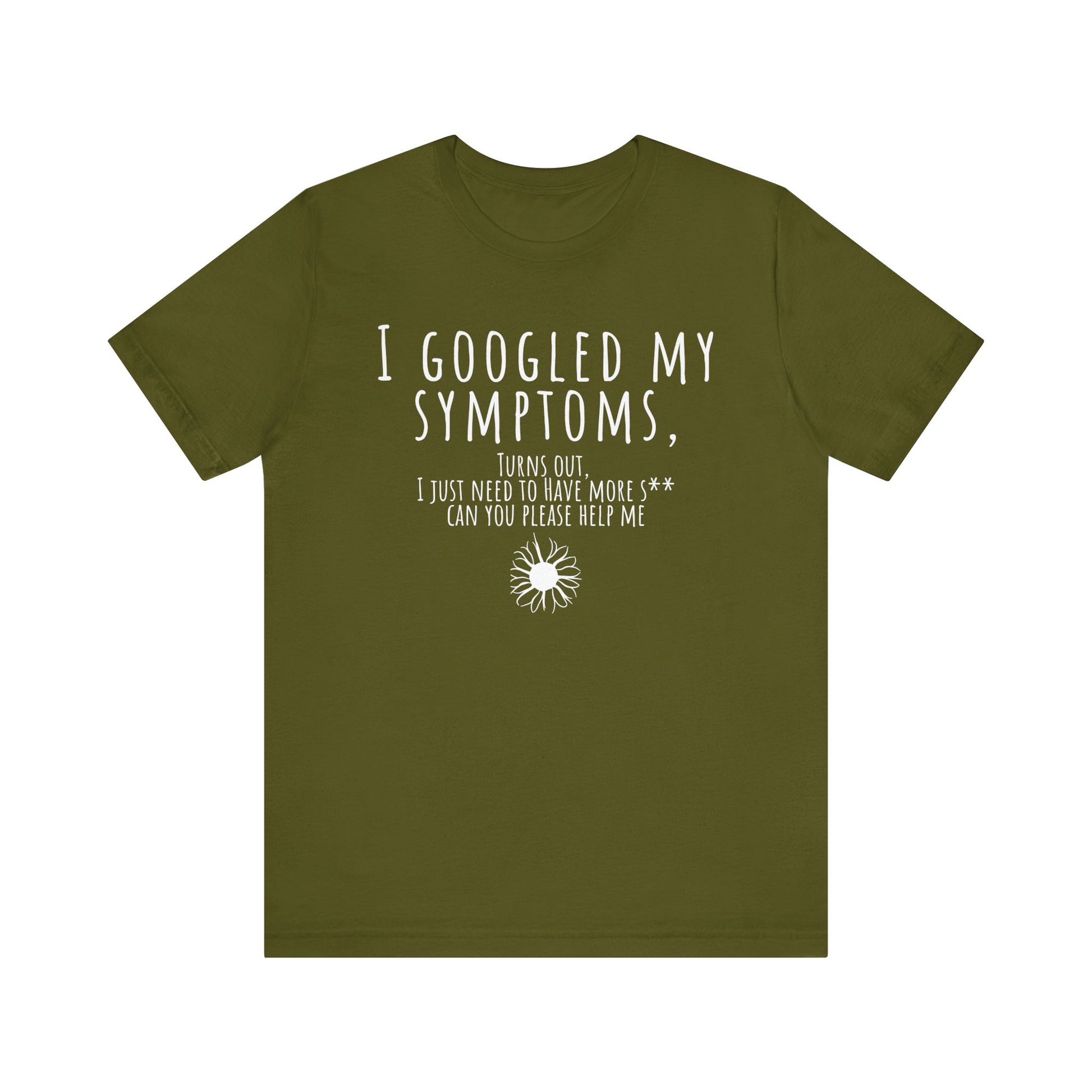 Green t-shirt with white text on a white background