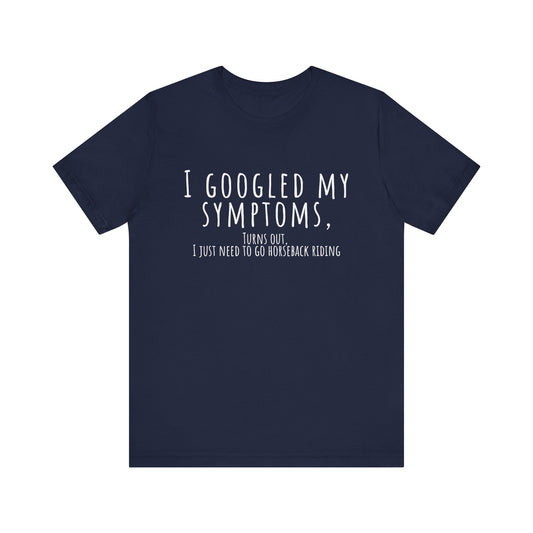 Navy blue t-shirt with white text on a white background