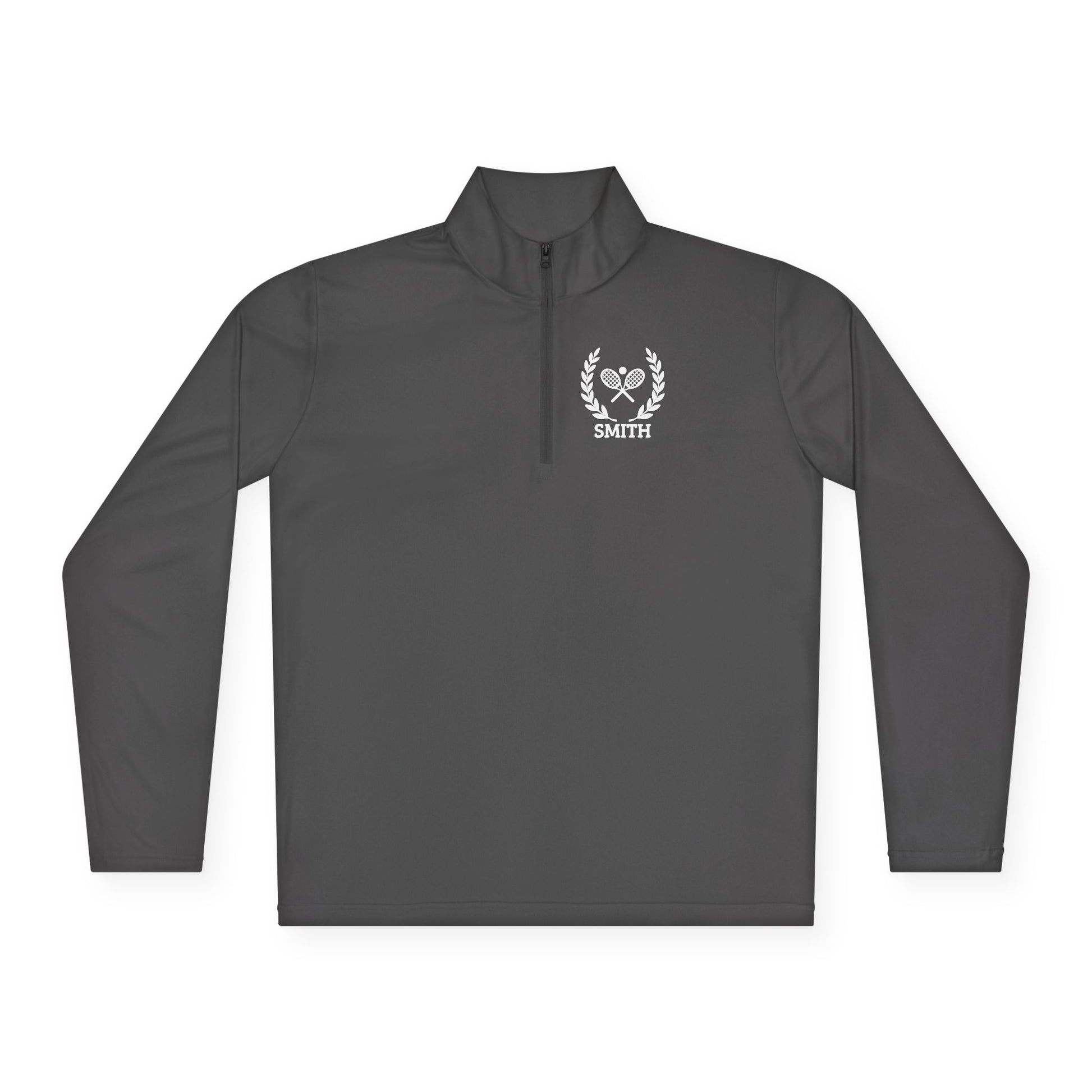 Personalized tennis racket sweater Black long-sleeve shirt with a logo on a white background