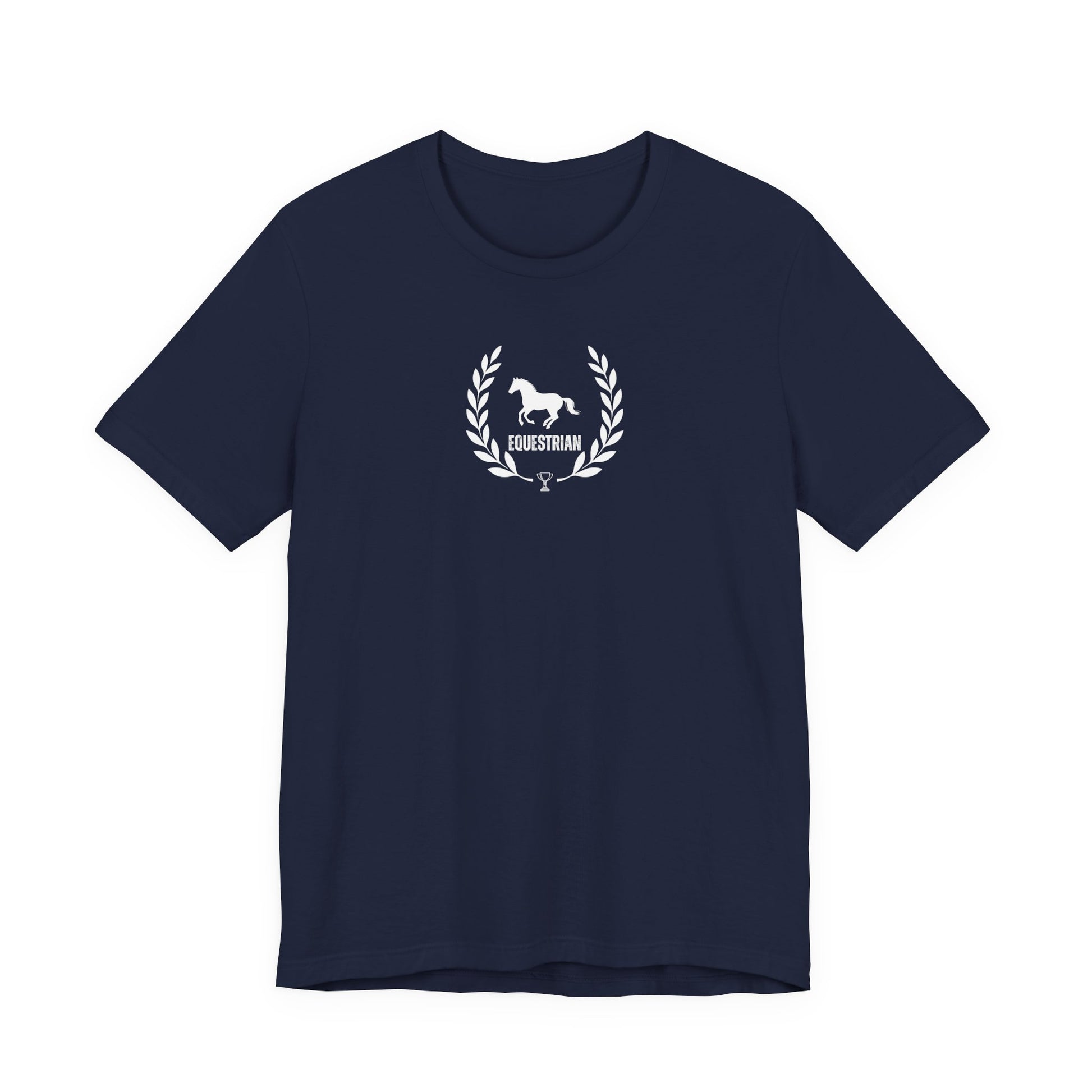 Black t-shirt with a logo on a white background