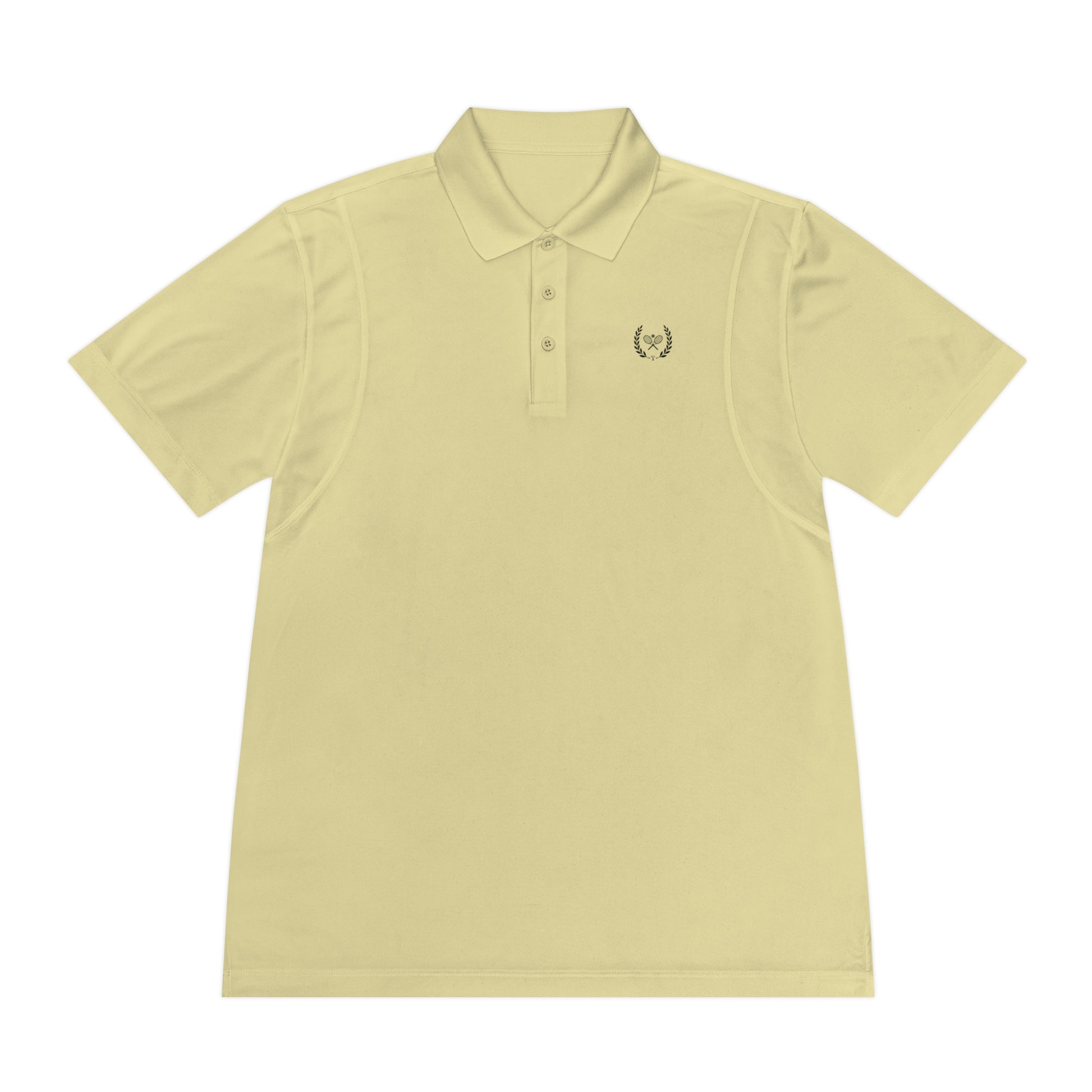 Beige polo shirt with a small logo on a white background
