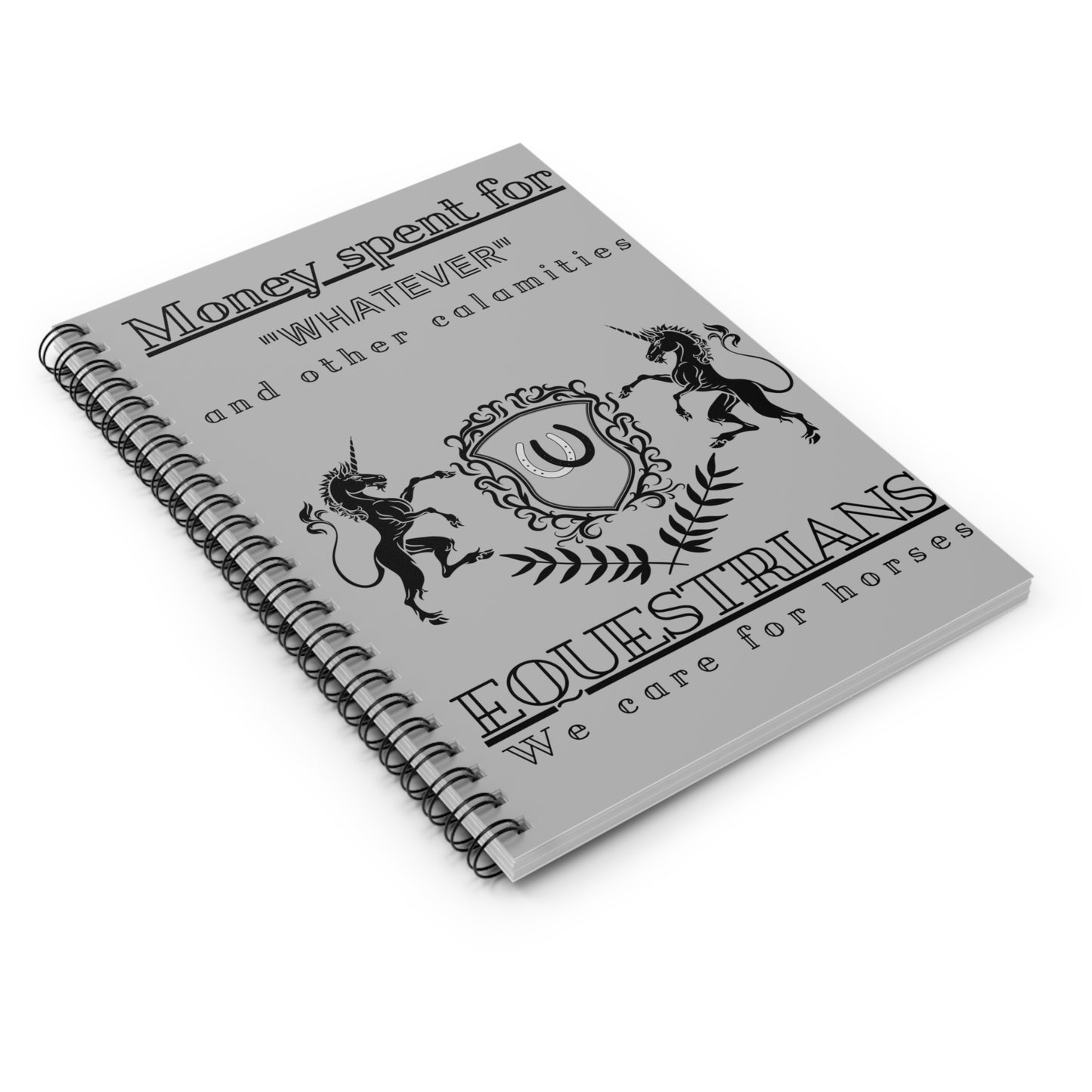 Spiral-bound notebook with equestrian-themed design on a white background