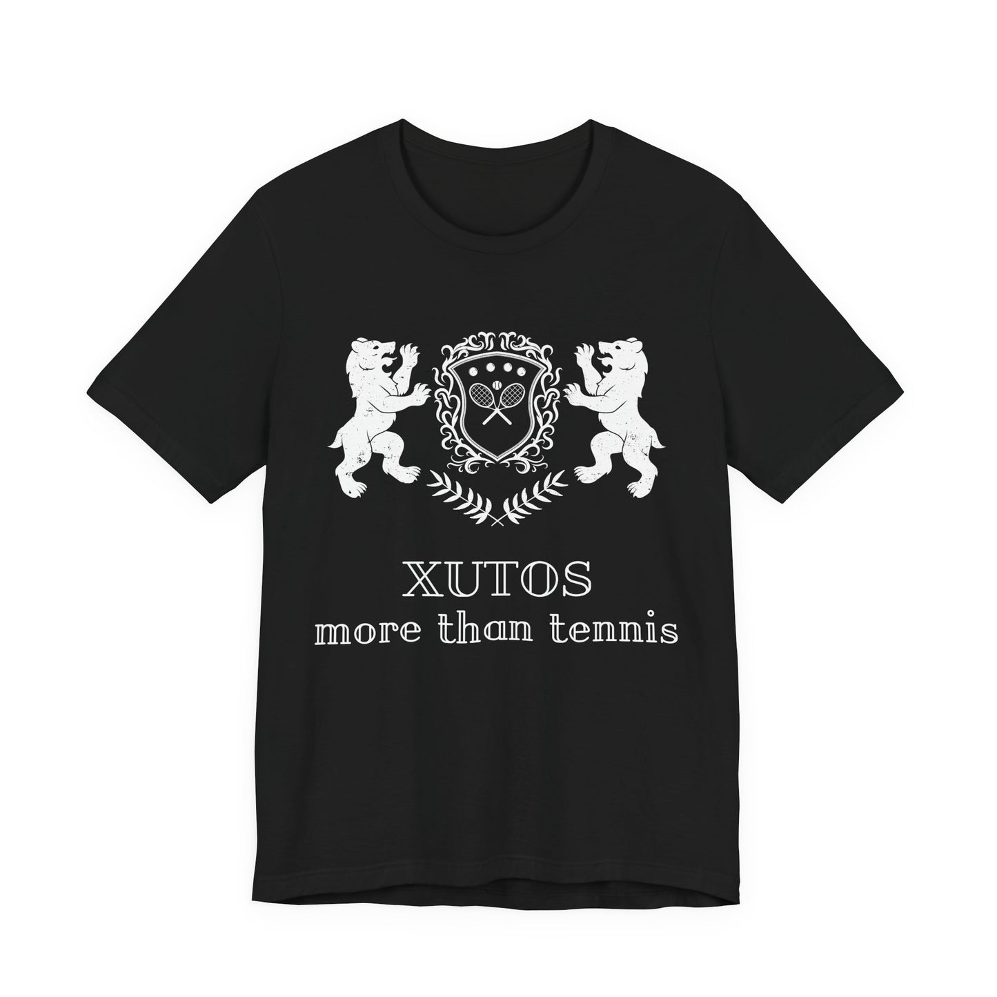 Xutos More than tennis Navy blue t-shirt with 'Human Dignity is not negotiable' text on a white background