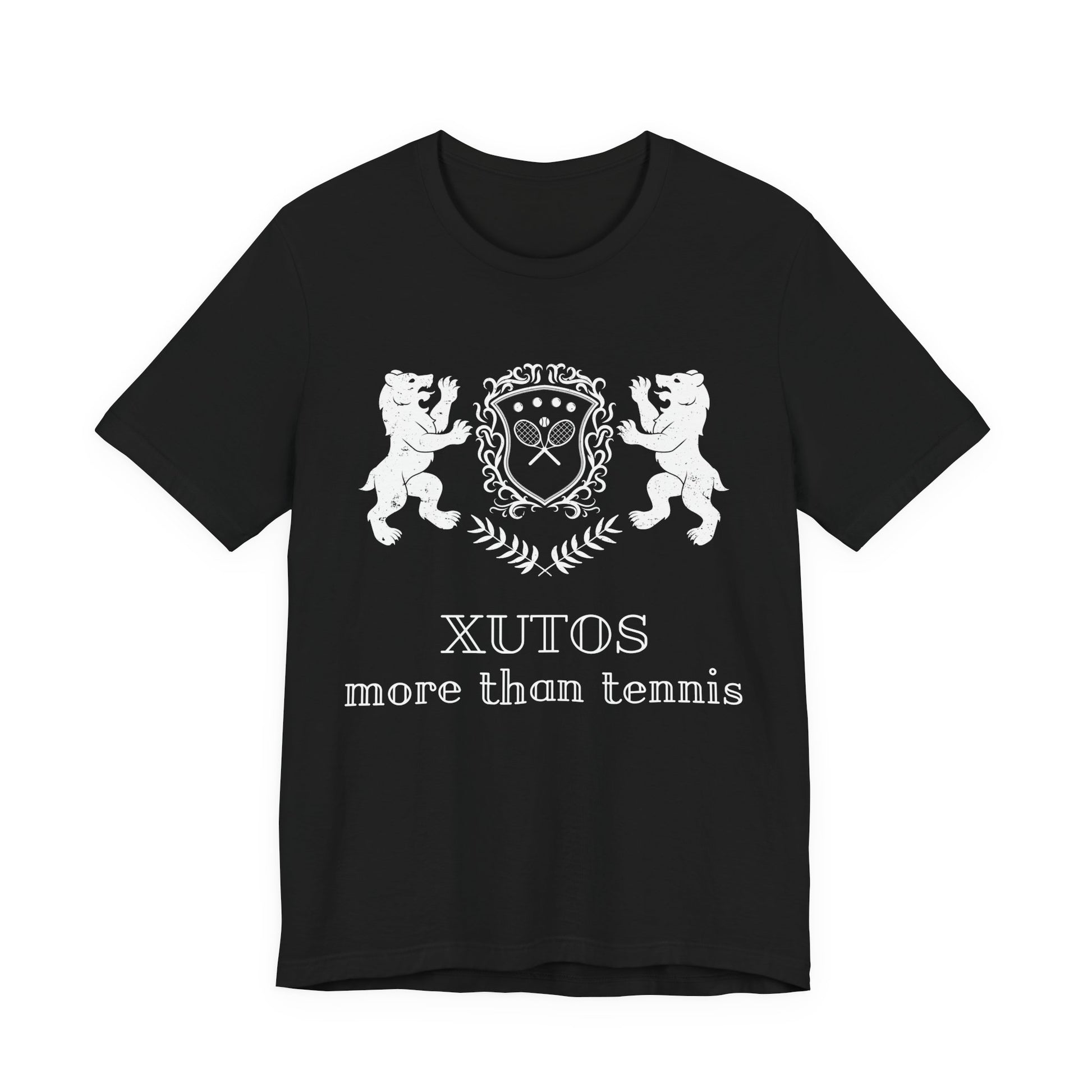 Xutos More than tennis Navy blue t-shirt with 'Human Dignity is not negotiable' text on a white background