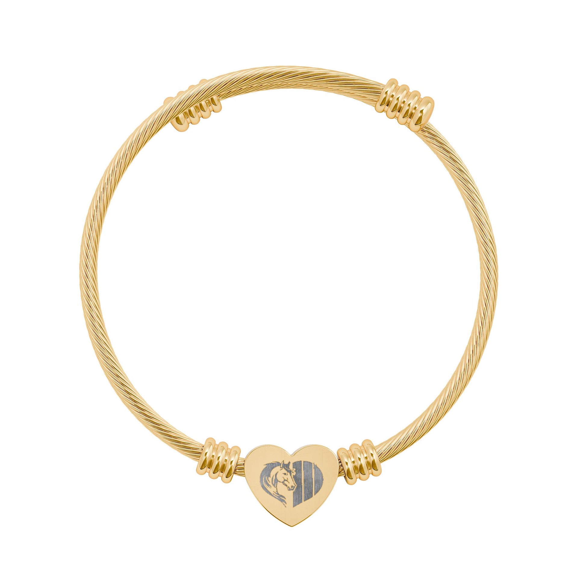 Gold bracelet with a heart-shaped charm on a white background
