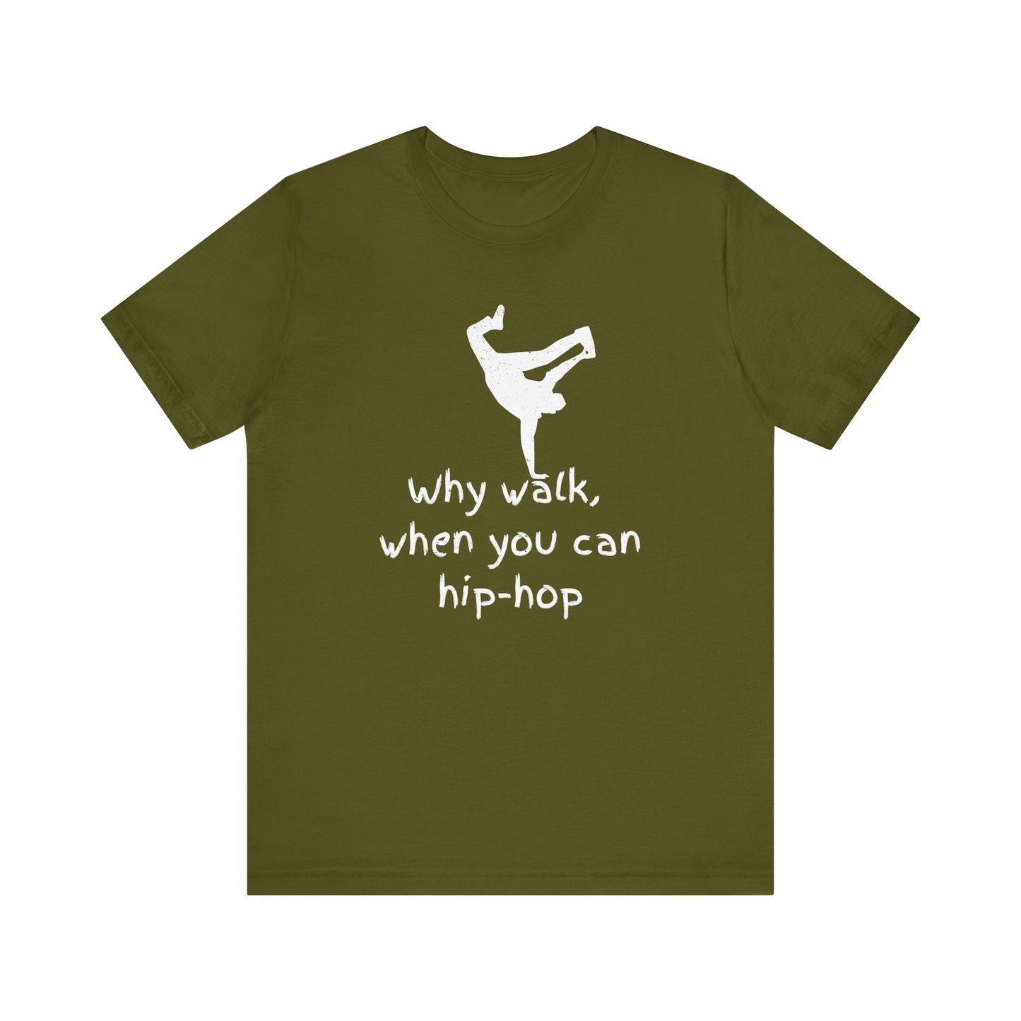 Green t-shirt with white graphic and text on a white background