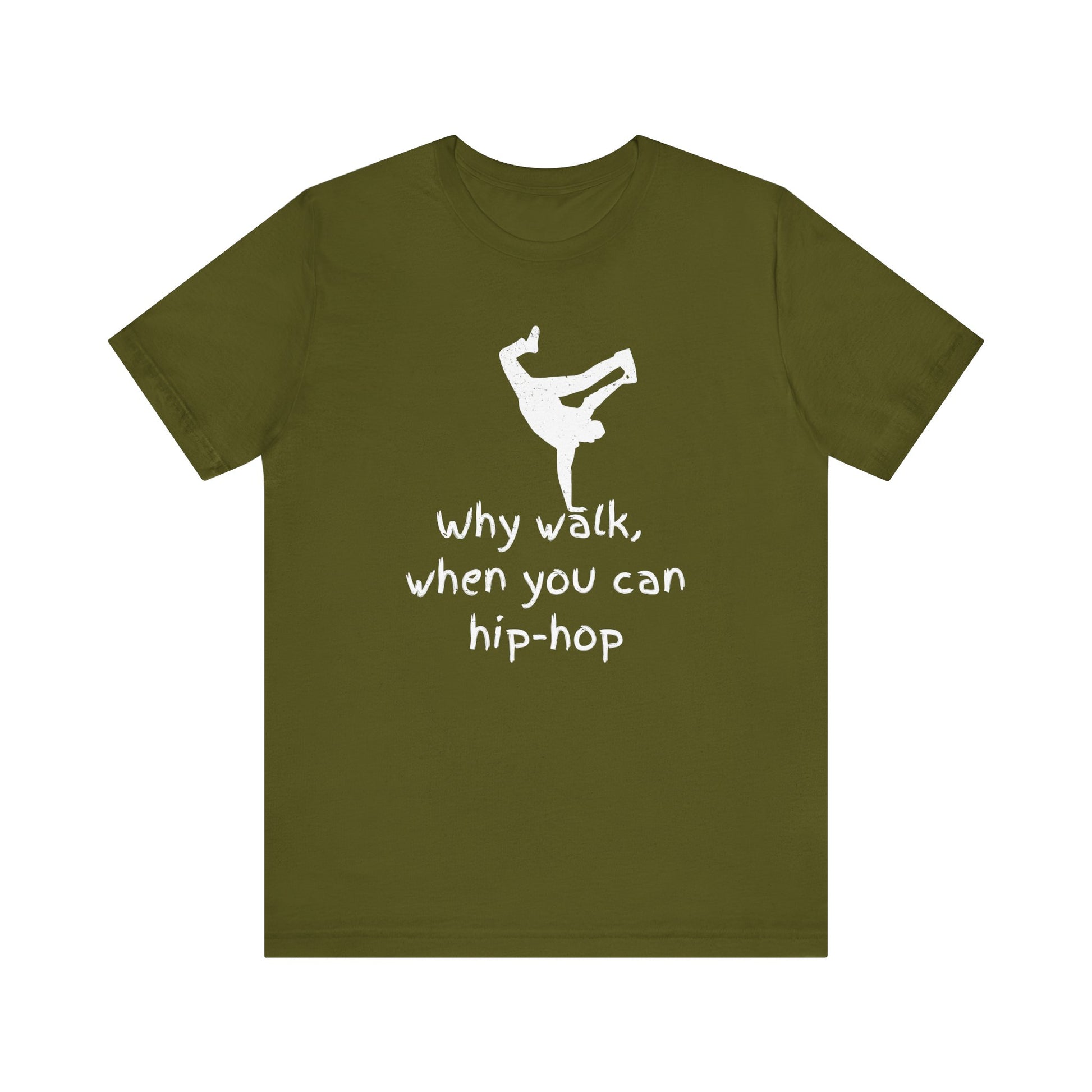 Green t-shirt with white graphic and text on a white background