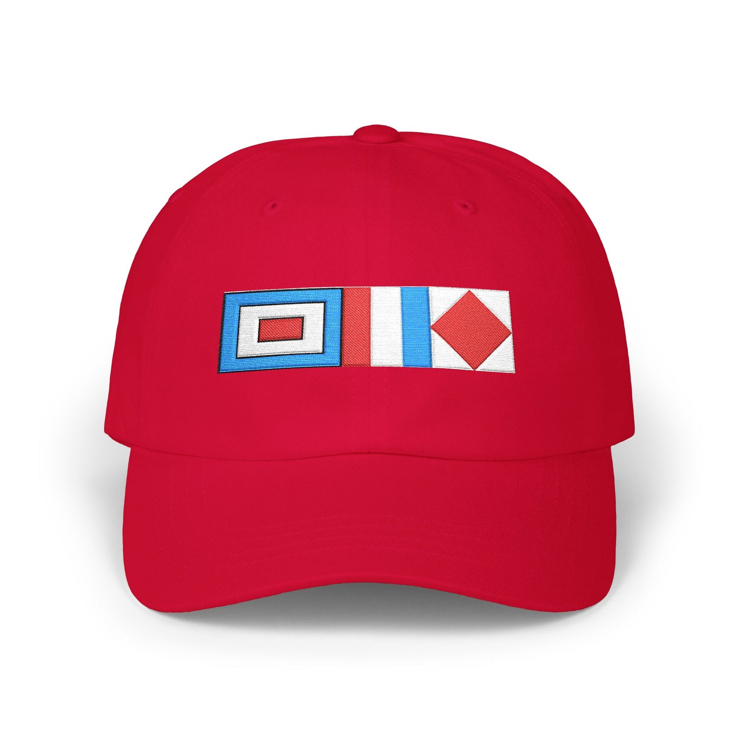 Sailor Cap Red cap with geometric pattern on a white background