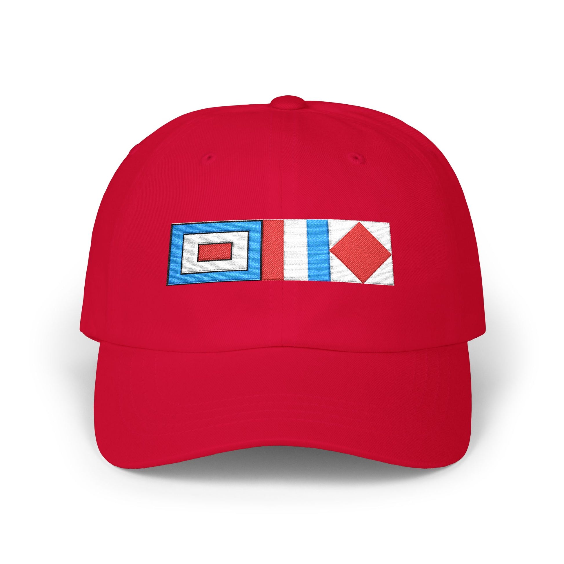 Sailor Cap Red cap with geometric pattern on a white background