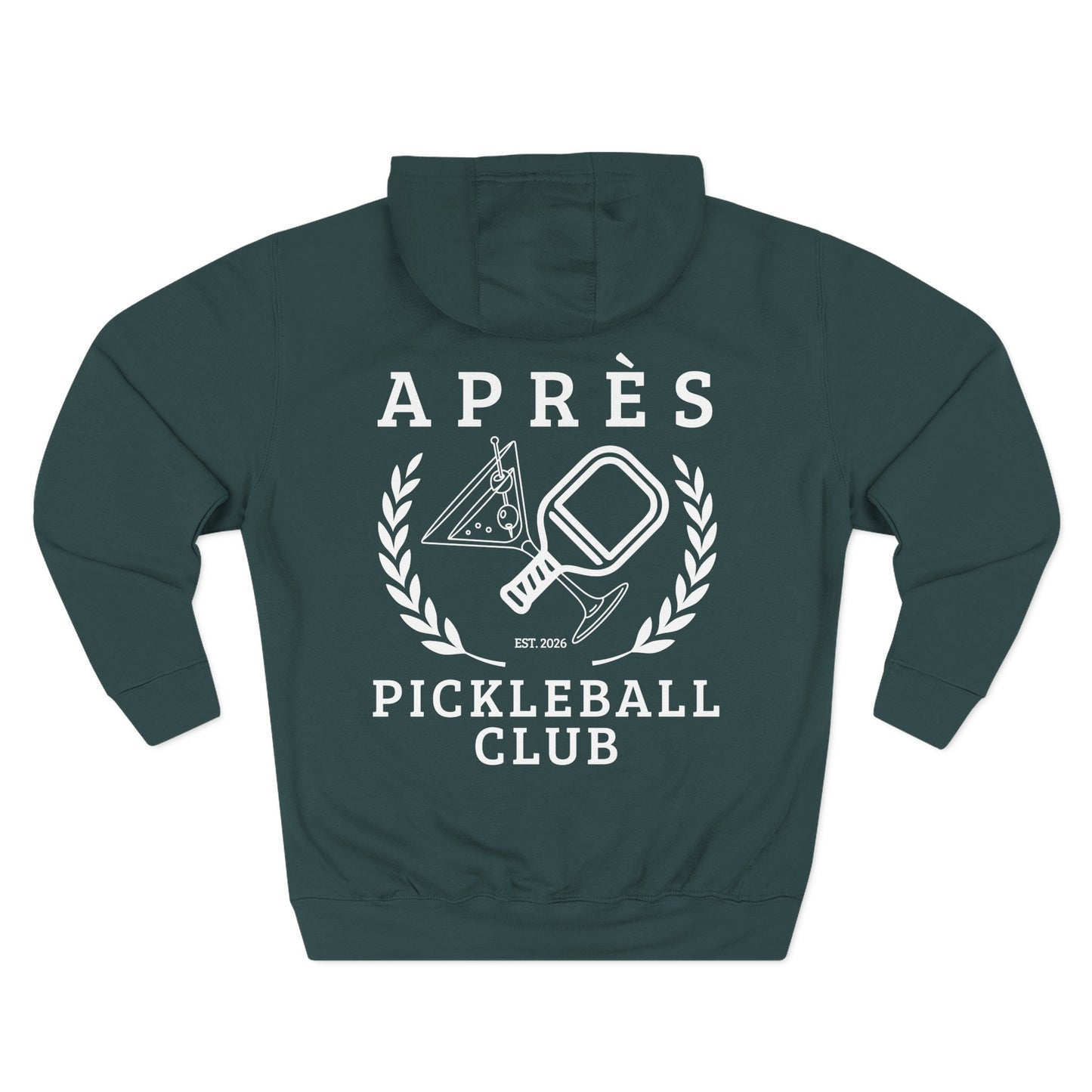 Funny Pickleball Hoodie Green hoodie with white pickleball club design on a white background