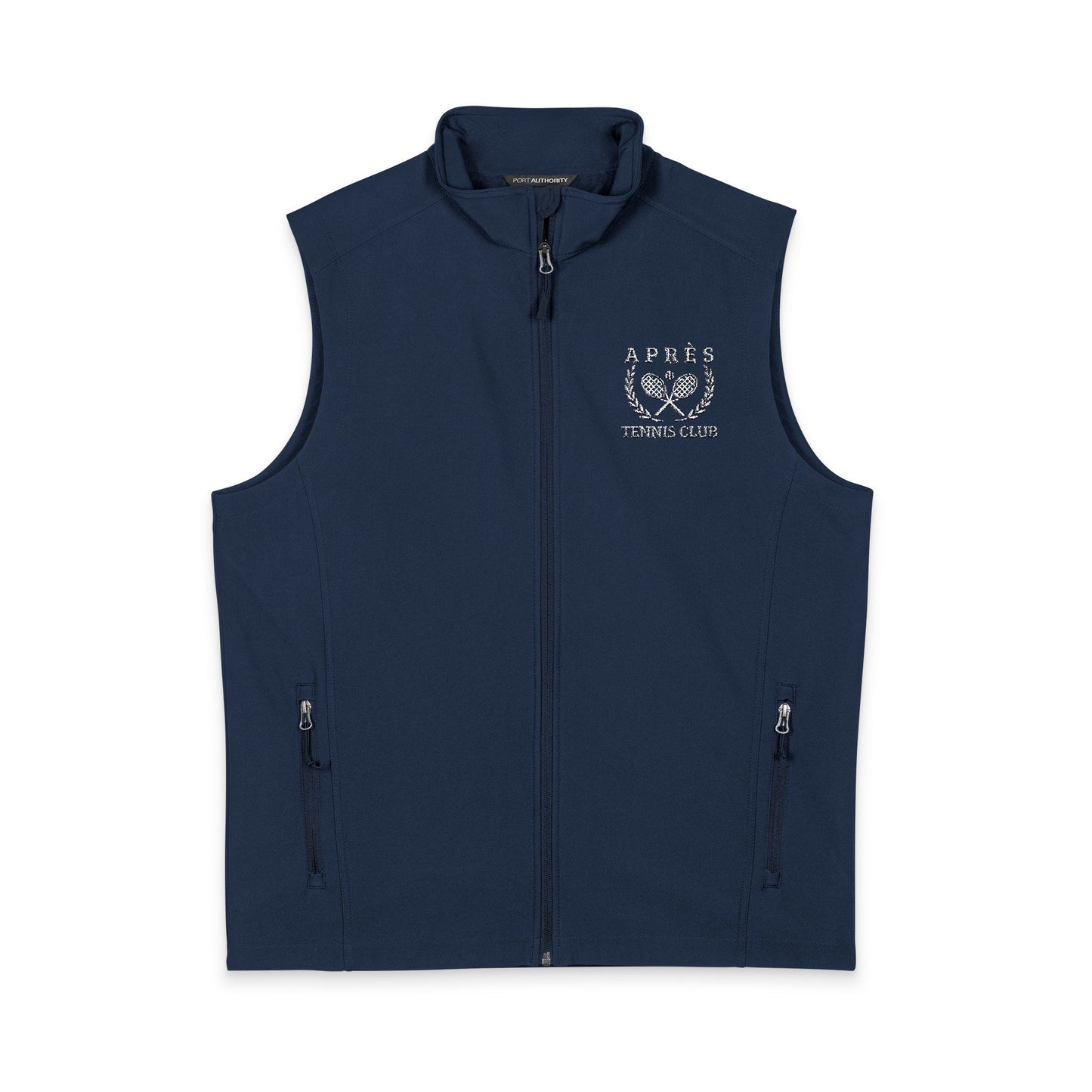 Tennis Vest Black vest with a white logo on a white background