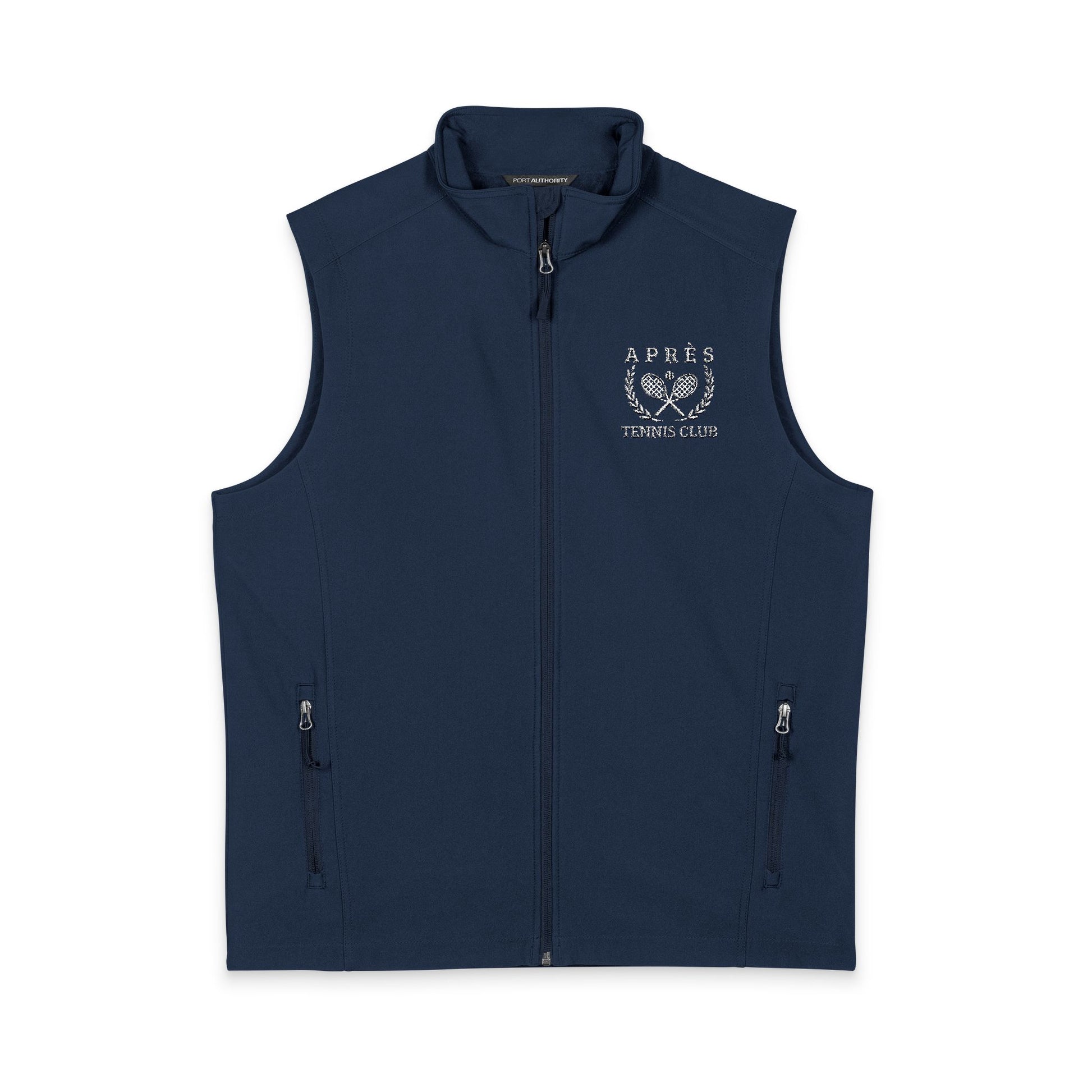 Tennis Vest Black vest with a white logo on a white background