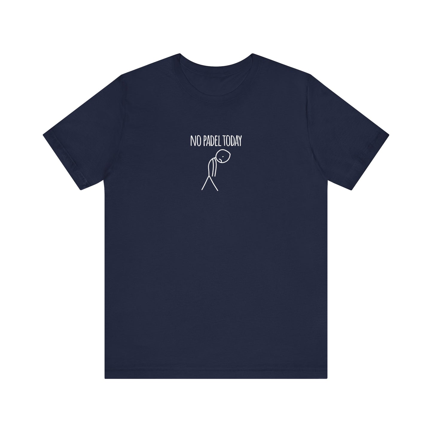 Navy blue t-shirt with 'No Padel Today' text and graphic on a white background