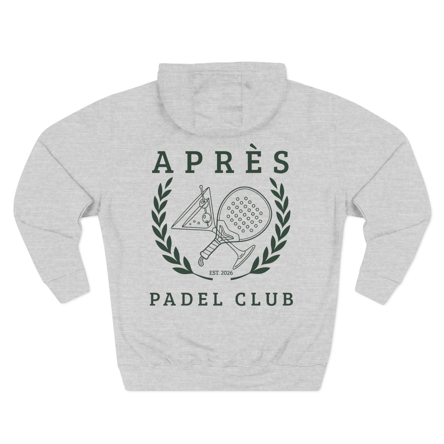 Padel Club Hoodie Gray hoodie with 'Ap
s Padel Club' design on a white background