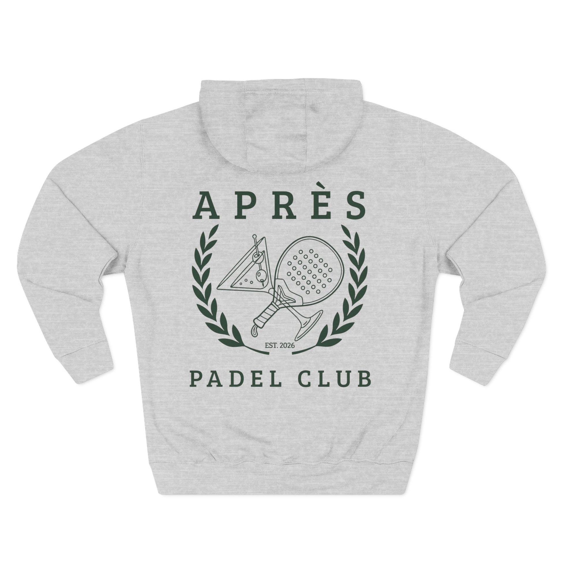 Padel Club Hoodie Gray hoodie with 'Ap
s Padel Club' design on a white background