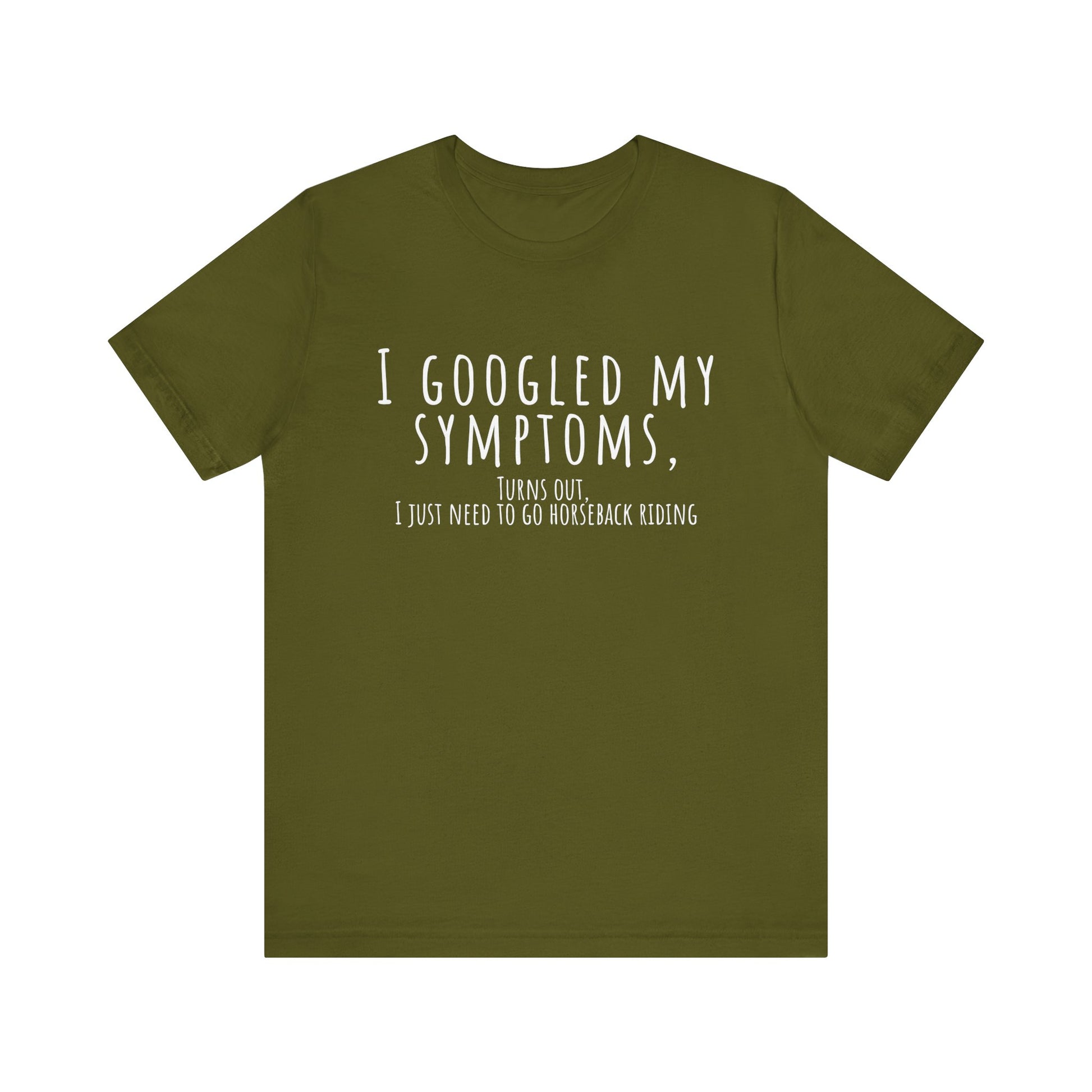 Green t-shirt with humorous text on a white background