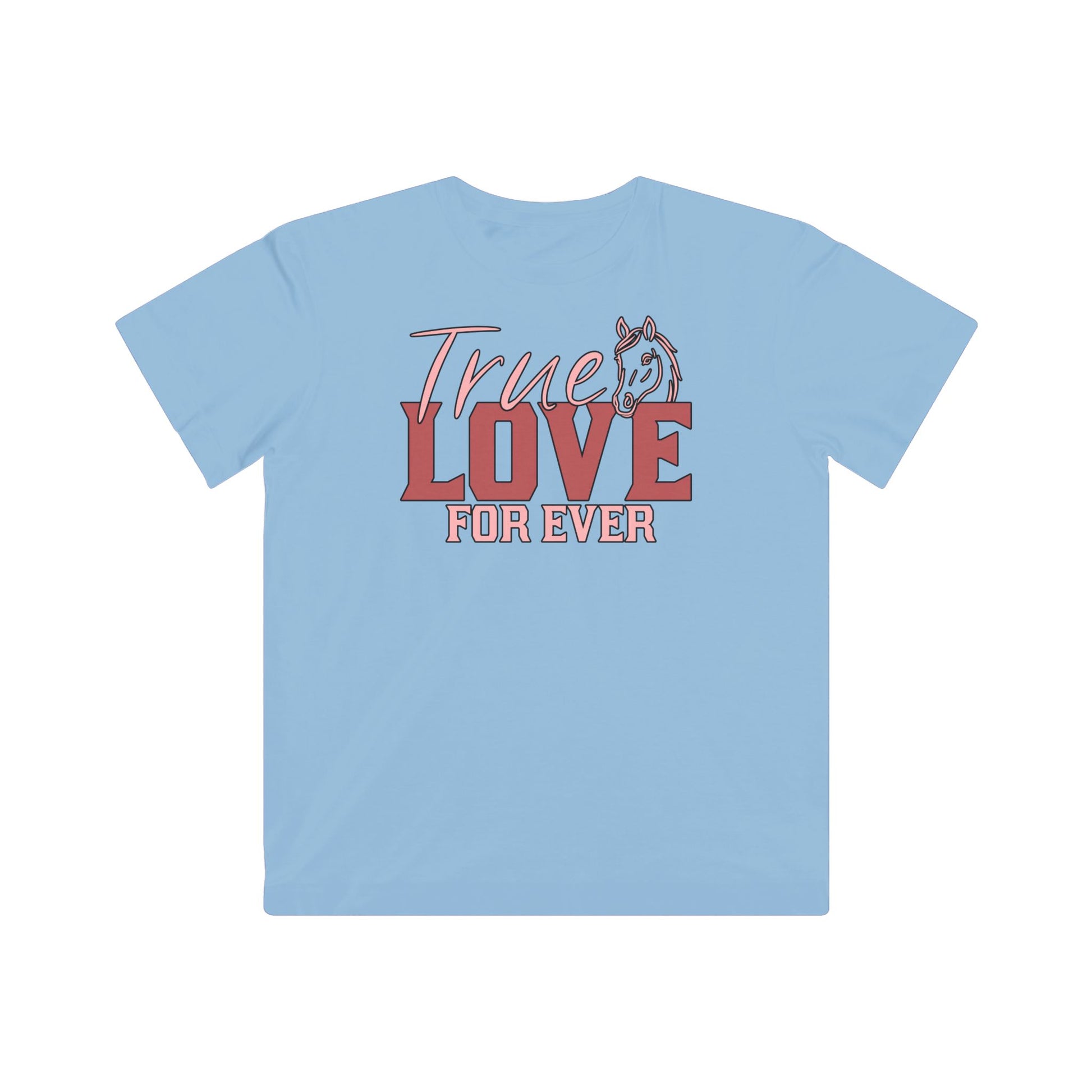Light blue t-shirt with 'True Love For Ever' text and graphic on a white background