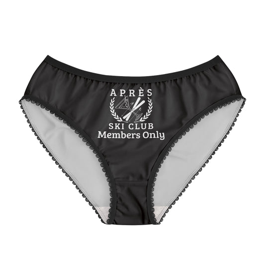 women ski underwear Black women's underwear with lace trim and a logo on a white background