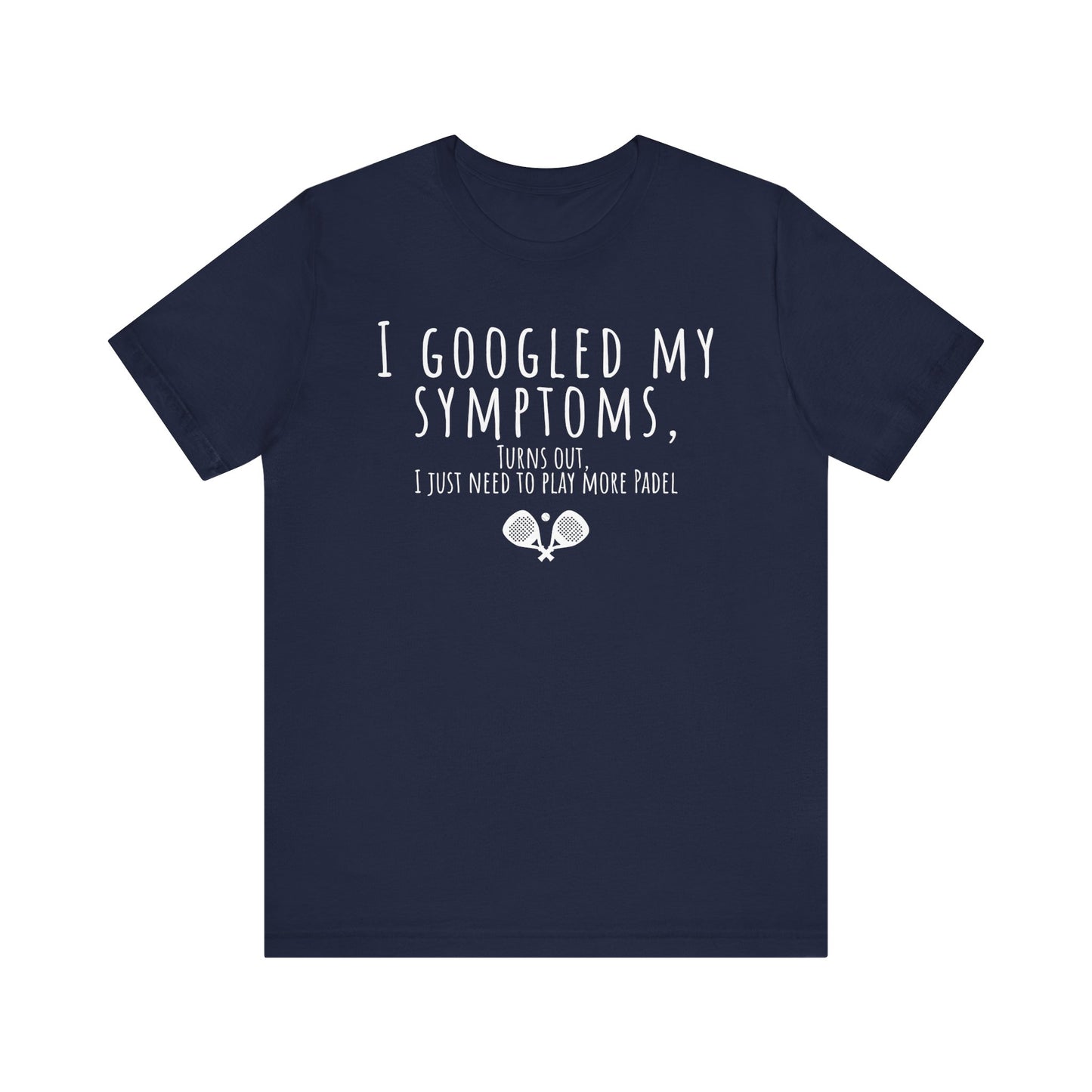 Navy blue t-shirt with white text and paddle graphics on a white background