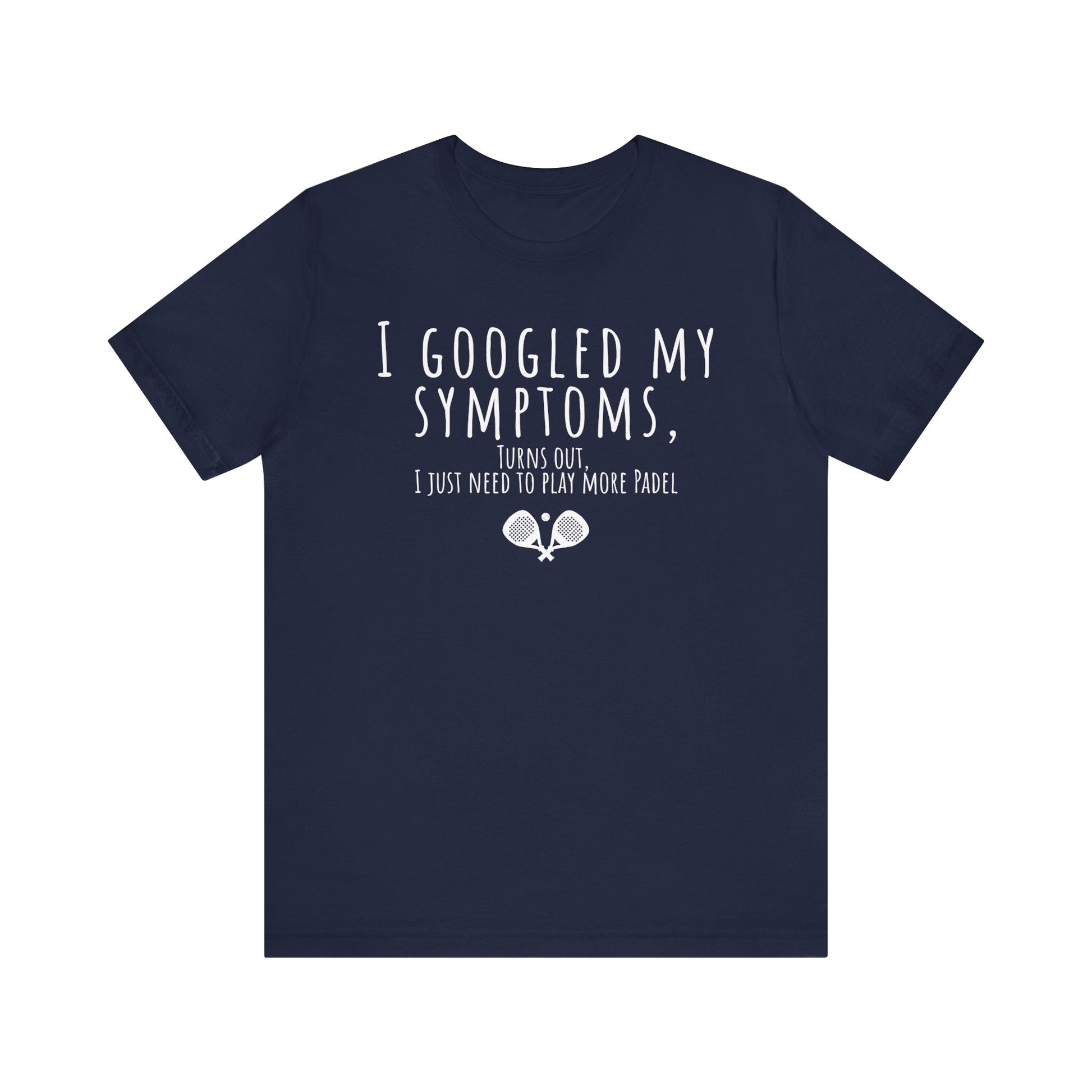 Navy blue t-shirt with white text and paddle graphics on a white background