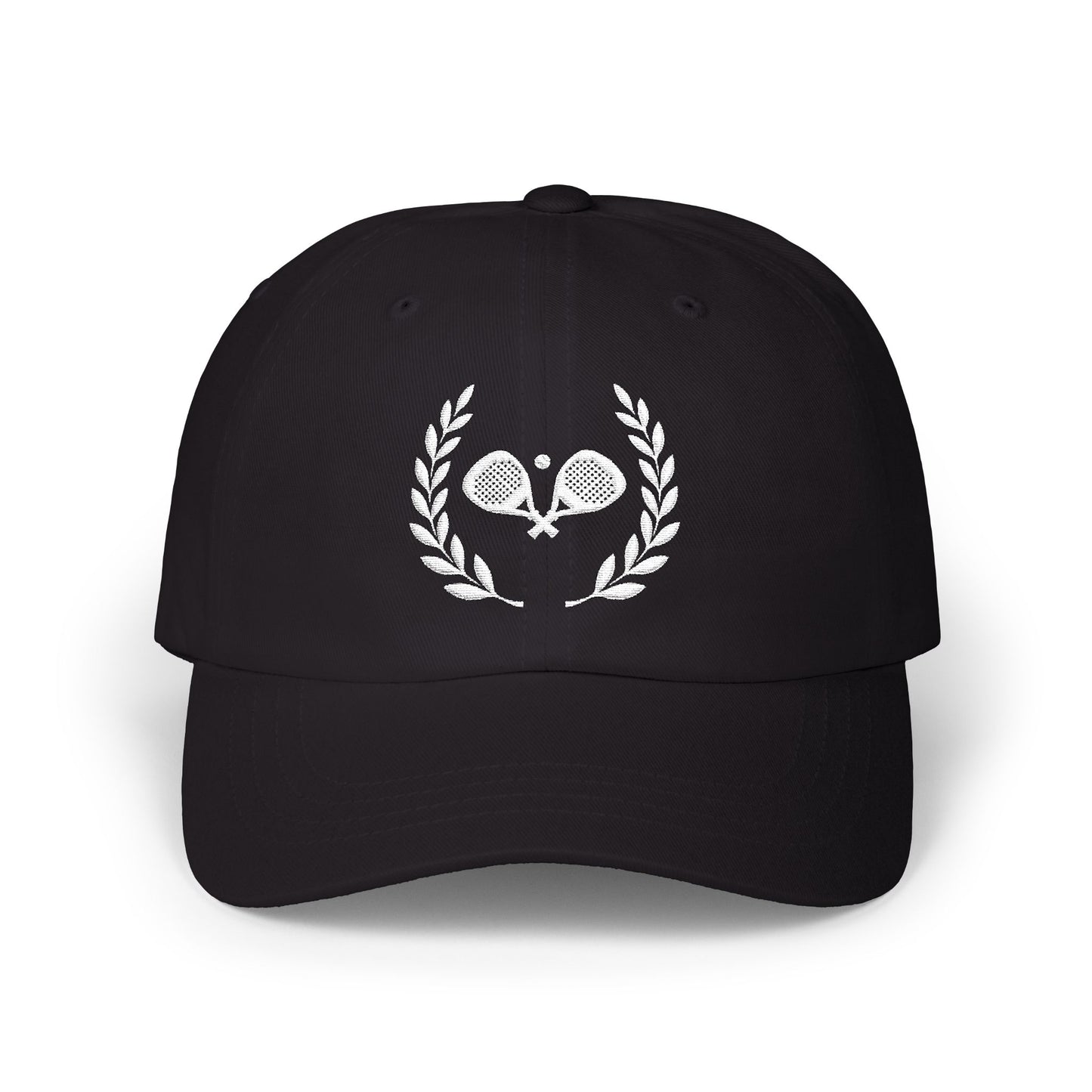 Padel Cap Black cap with a white crown logo on a white background