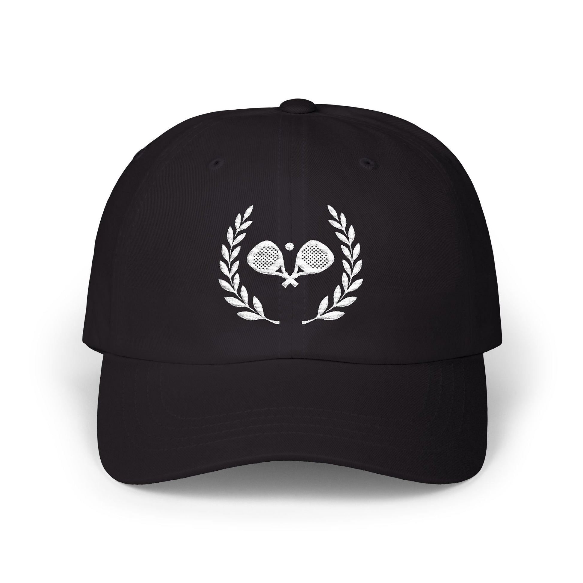 Padel Cap Black cap with a white crown logo on a white background