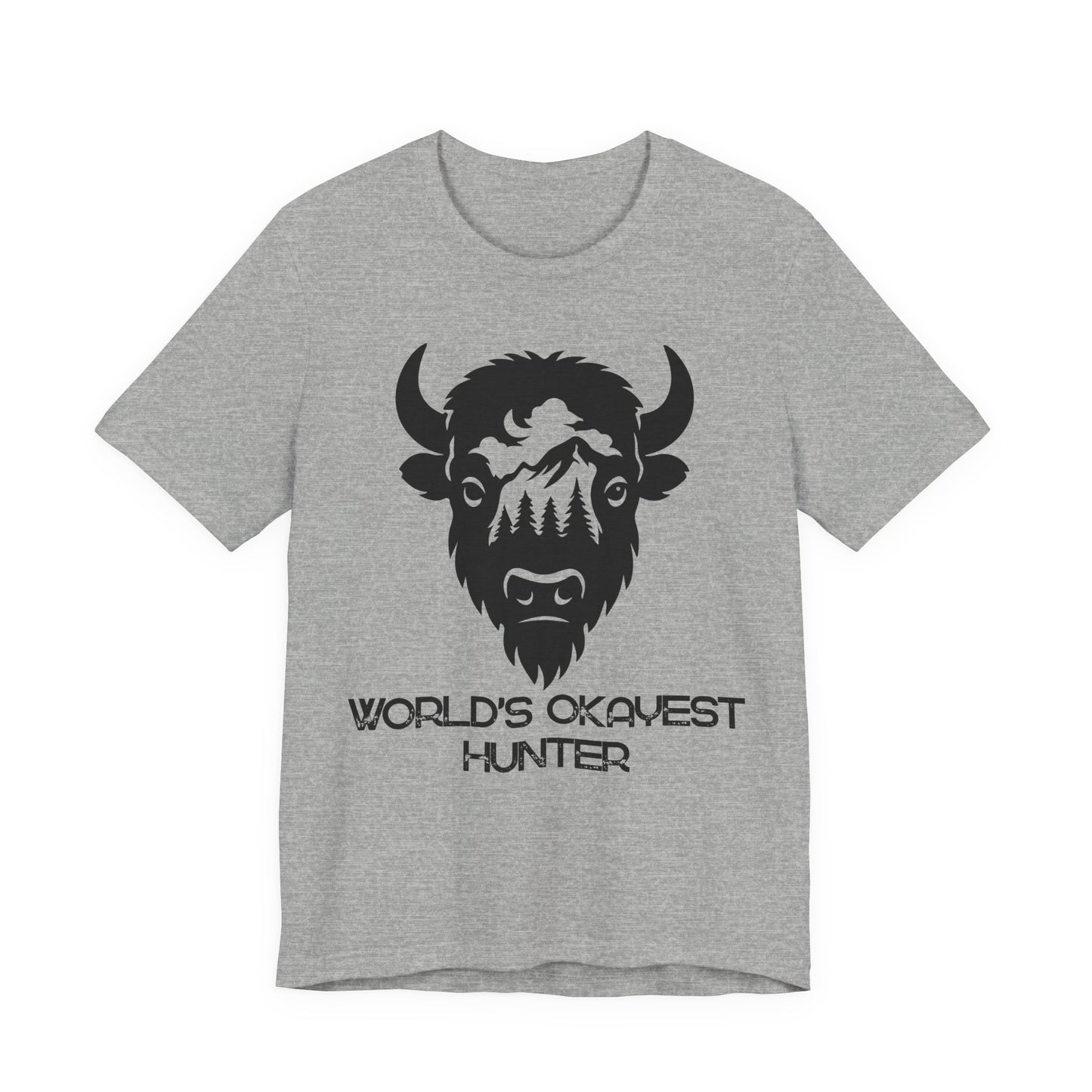 Gray t-shirt with a black graphic of a bison and text on a white background