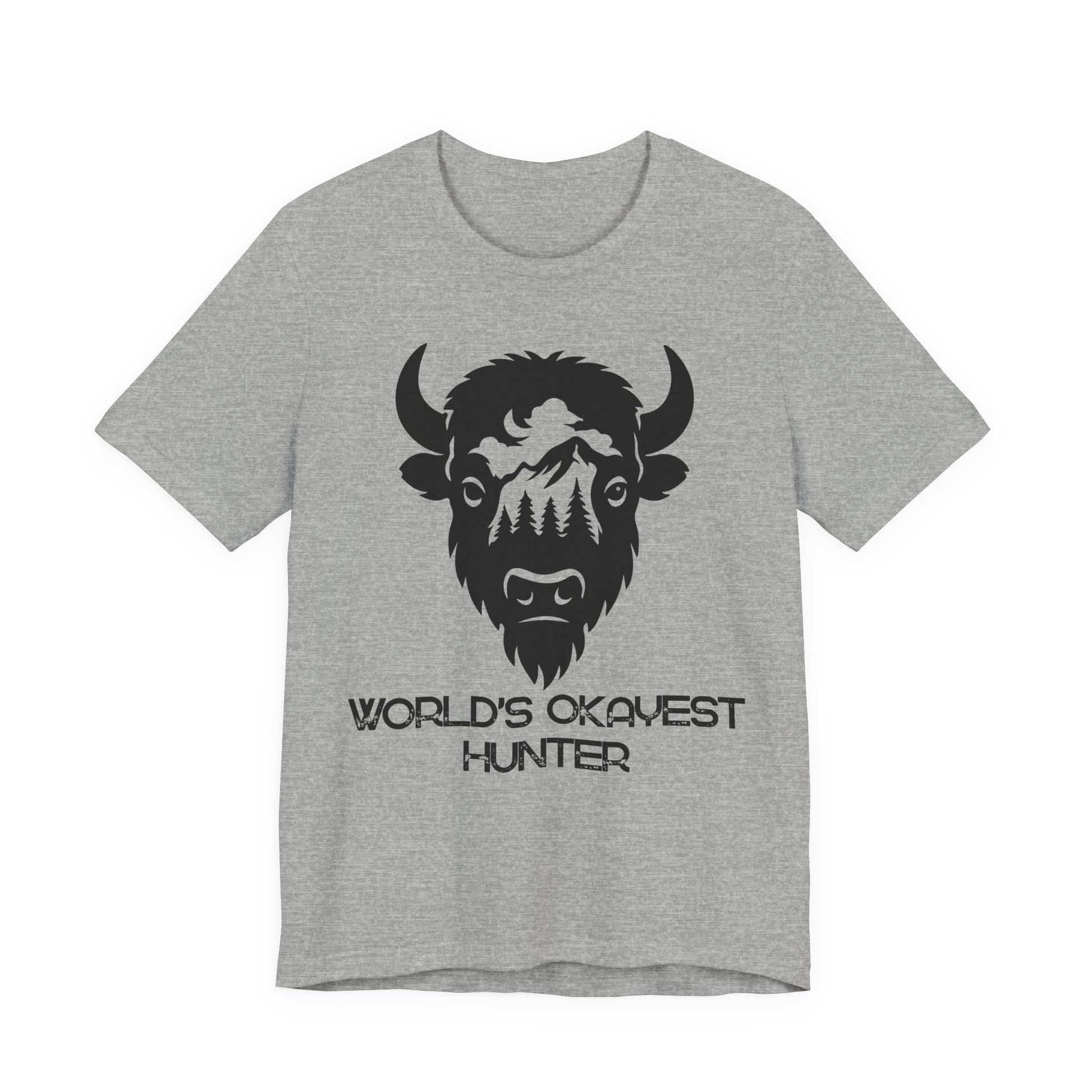 Gray t-shirt with a black graphic of a bison and text on a white background