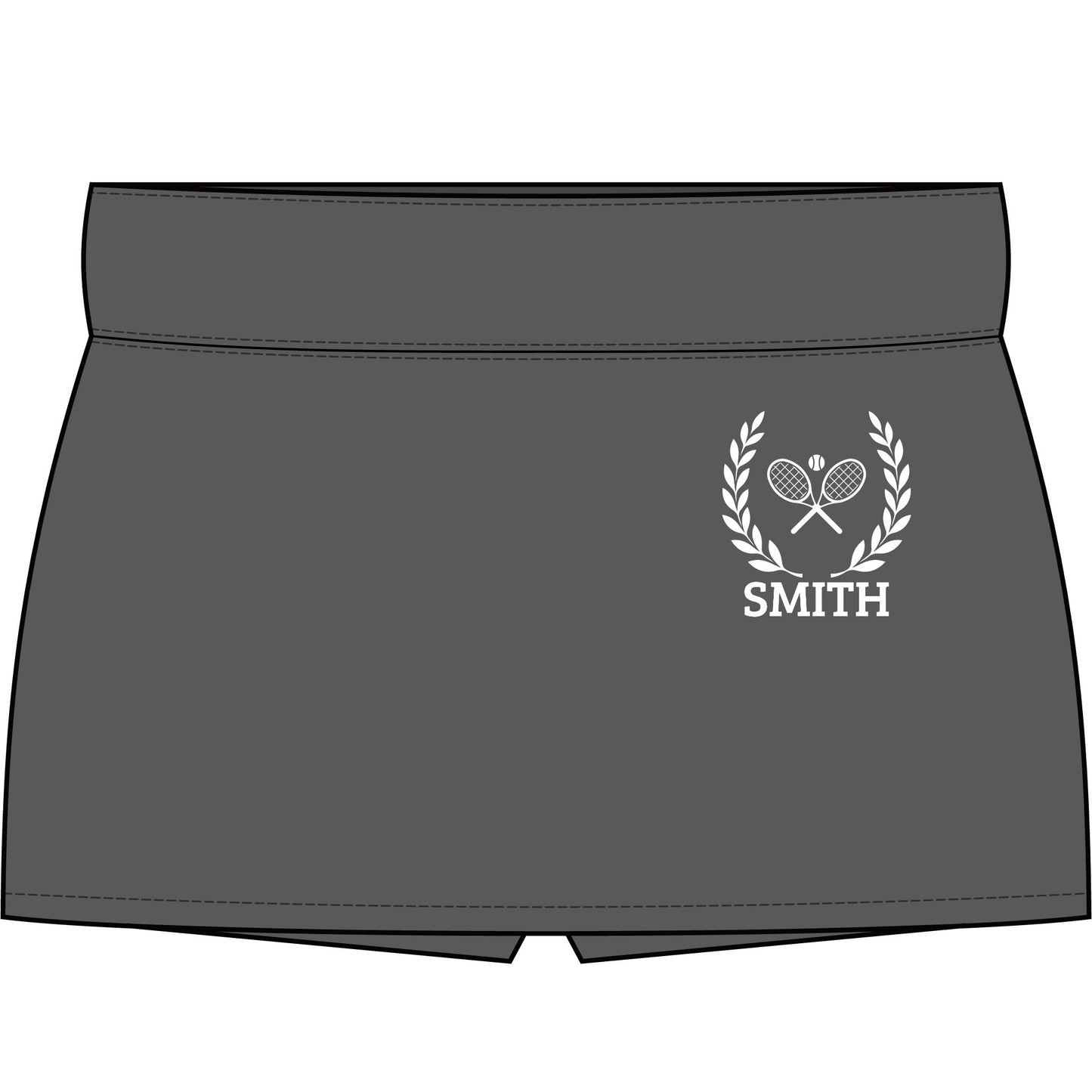 Tennis skirt with leggings Gray shorts with a logo and 'SMITH' text on a white background